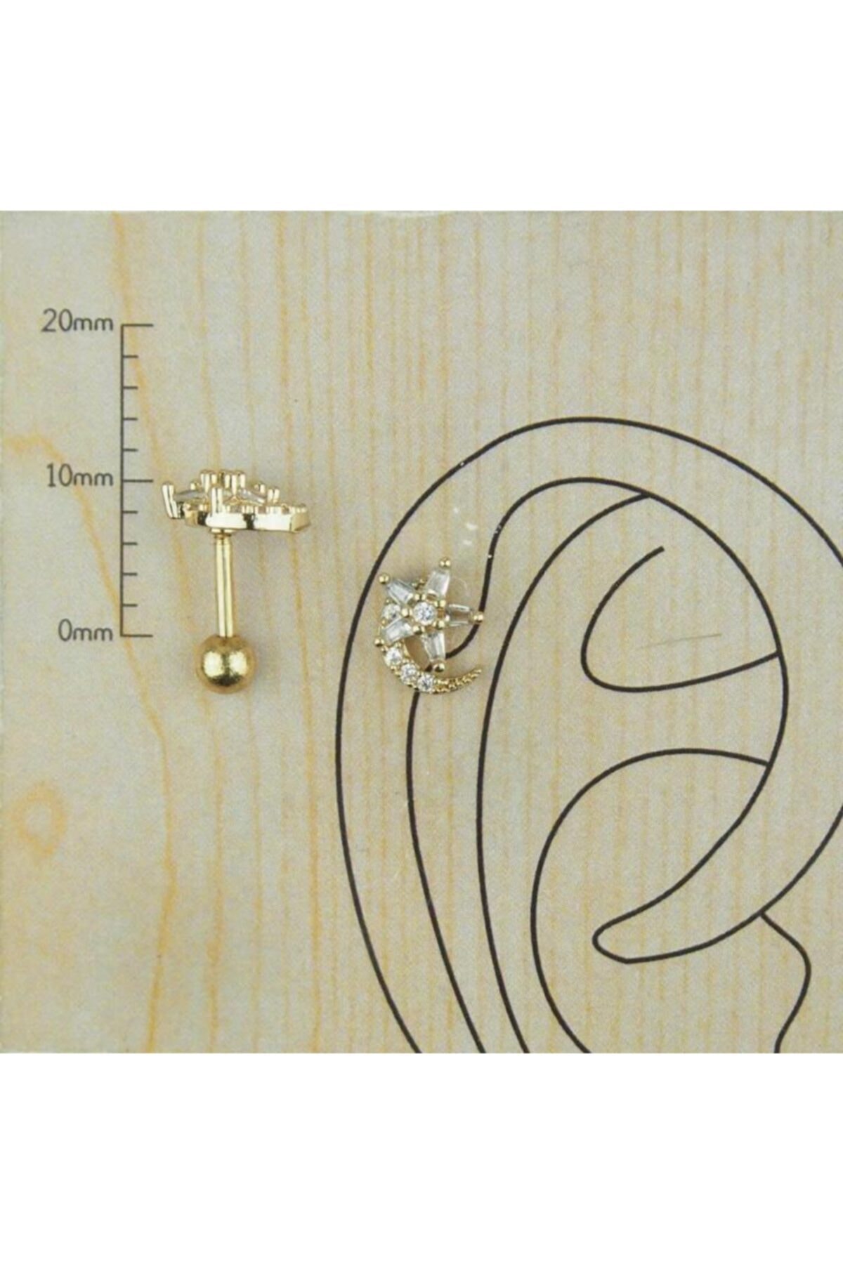 Jaida Moda 316l Cerrahi Çelik Gold Ay Yıldız Figürlü Tragus, Kıkırdak, Helix 6mm Piercing