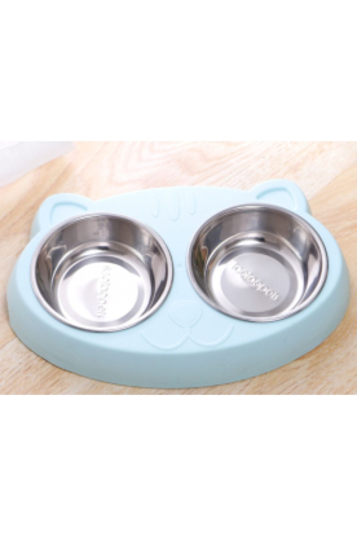 Baroness Volmin Petshop Kedi Şekilli , Çelik Tabaklı Ikili Mama Kabı 26,5 X 17 Cm