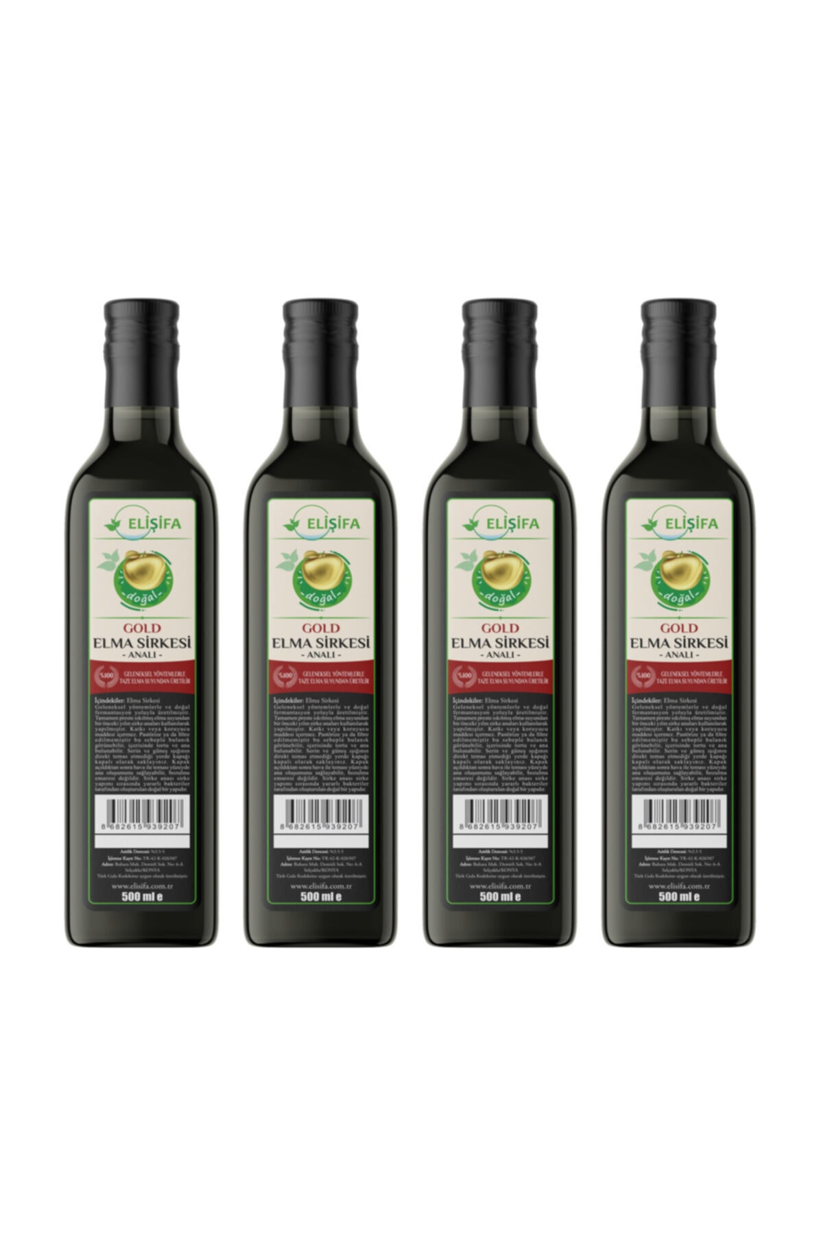 ELİŞİFA Doğal Gold Elma Sirkesi -analı- 2000ml (4 Adetx500ml)