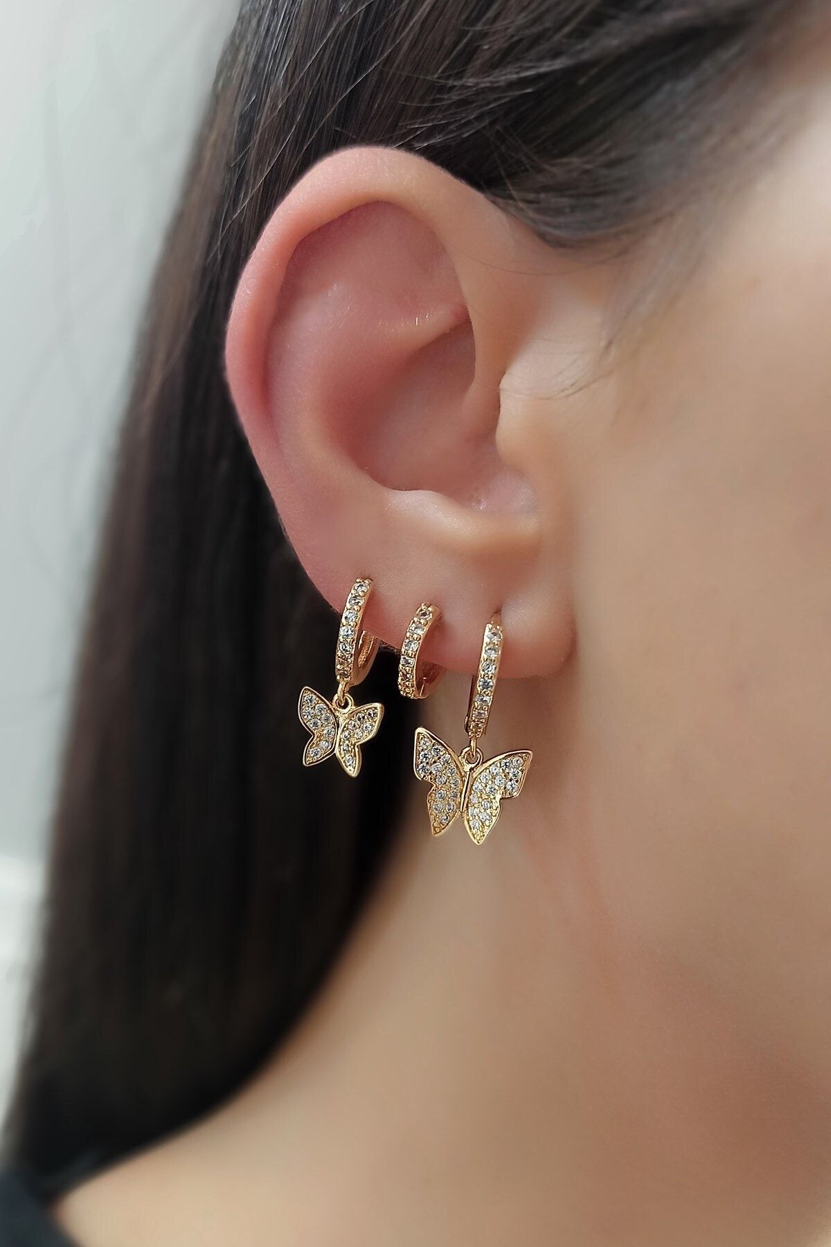 Çlk Accessories Zirkon Taşlı Kelebek Küpe Trküpe3874 B33503 3 Lü