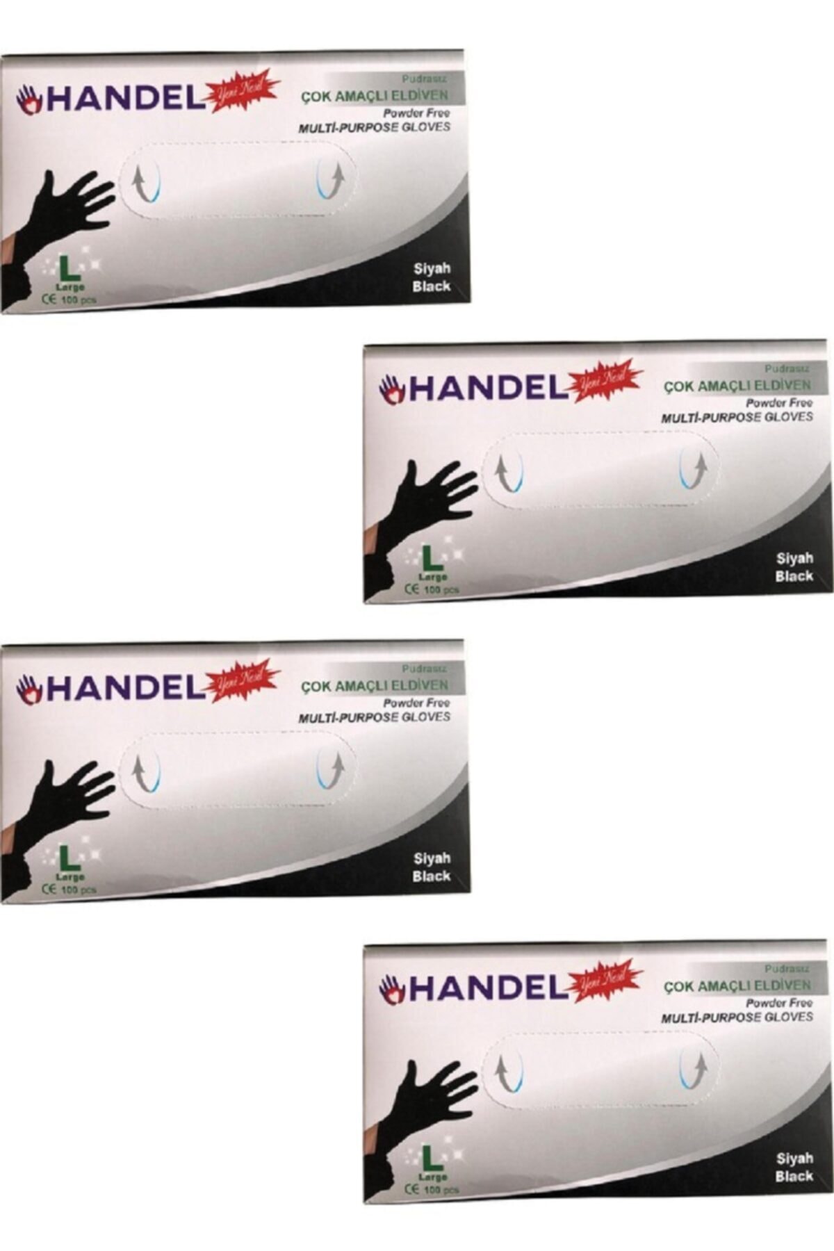 HANDEL 4 Kutu Pudrasız Siyah ''l'' Benden Çok Amaçlı Poşet Eldiven