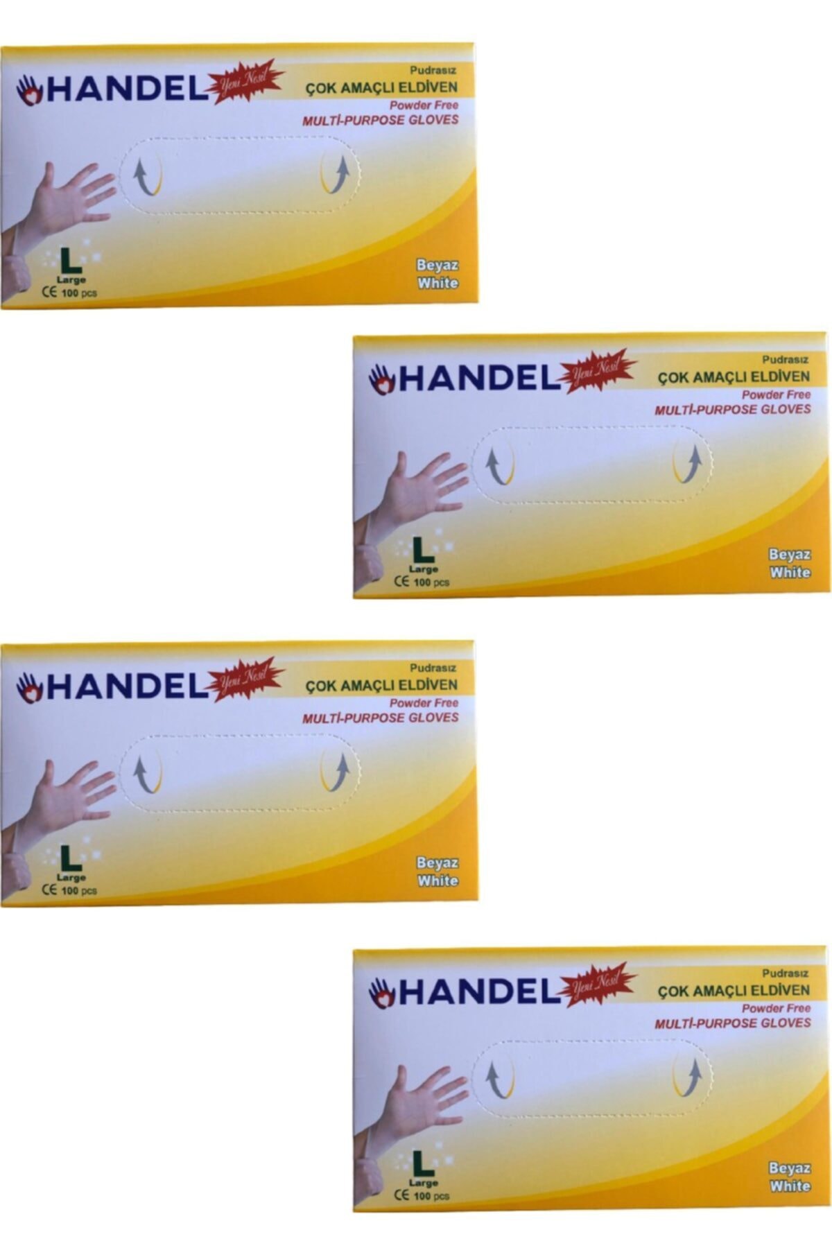 HANDEL Beyaz Pudrasız  Çok Amaçlı Poşet Eldiven 4 Kutu
