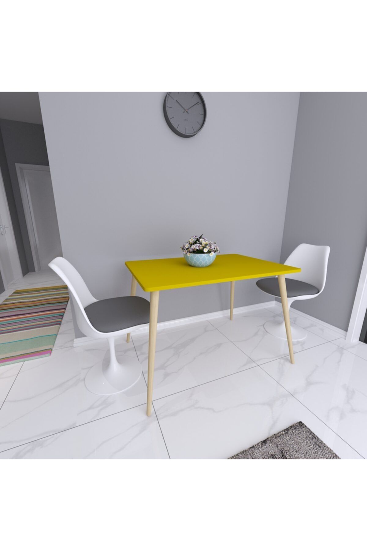 webkapinda Sarı Ahşap Ayak Mutfak Masası 60x90