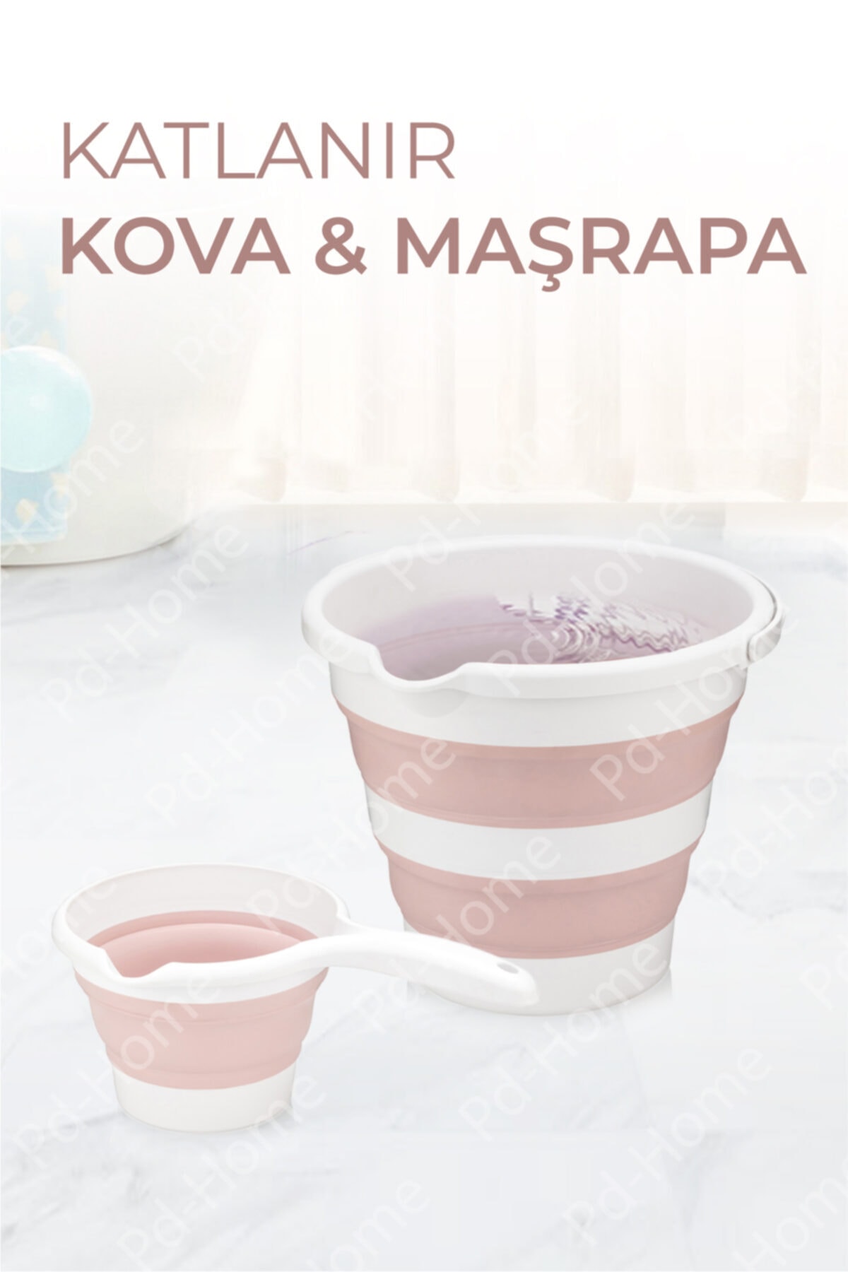PDHome Katlanır Kova Ve Maşrapa Seti Pembe