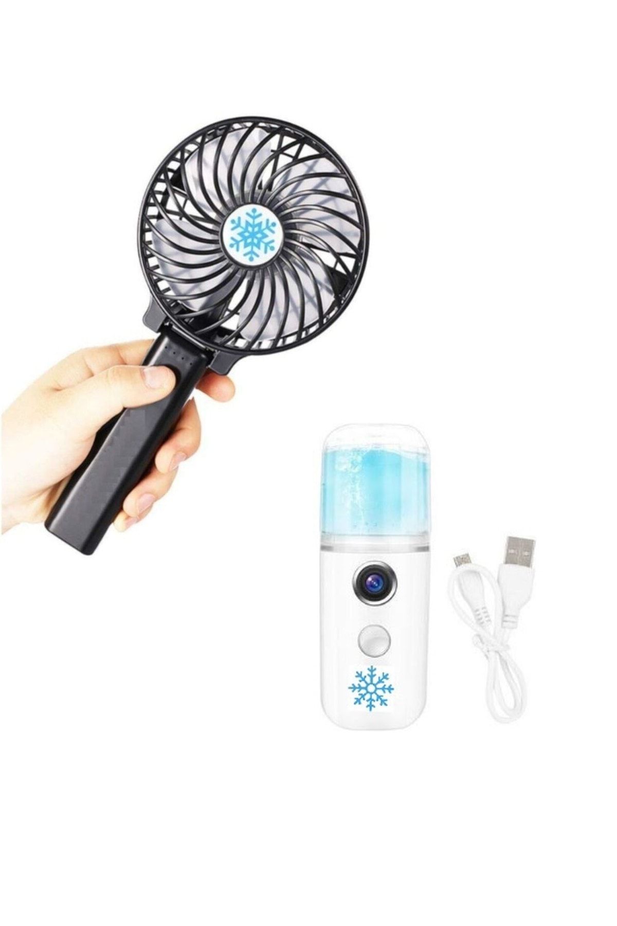 Angel Eye 2li Serinlik Seti Şarjlı Mini Fan Masa Üstü El Vantilatörü / Şarjlı Soğuk Buhar Cihazı (siyah)