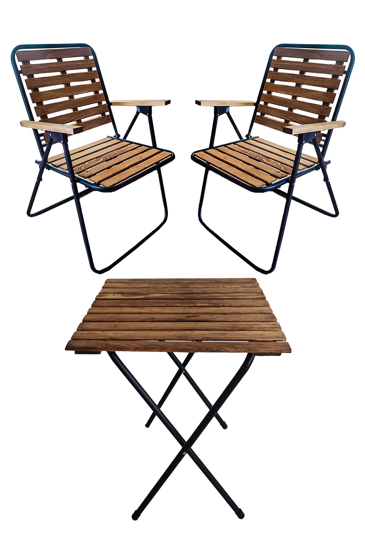 Tedarikcenter Ahşap  Katlanır Masa50x50 +  Katlanır Sandalye 2 Adet
