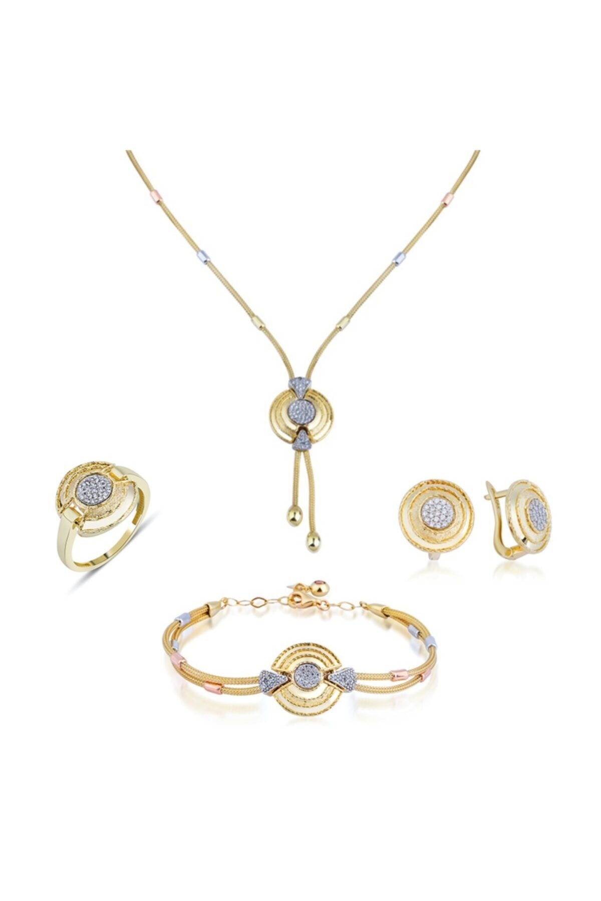 Ema Jewellery Kristal Taşlı Altın Set