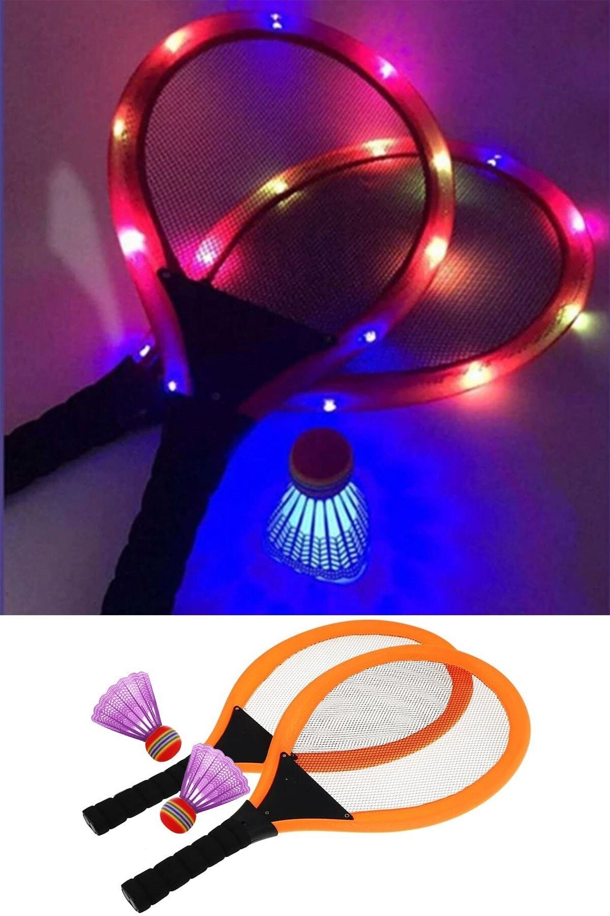 Keyfi Sepet Işıklı Badminton Topu Tenis Raketi Seti