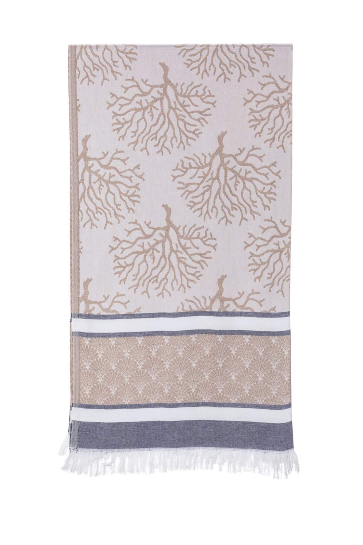 rosa bianca Bej Mercan Desen Jakarlı Pamuk Peştemal