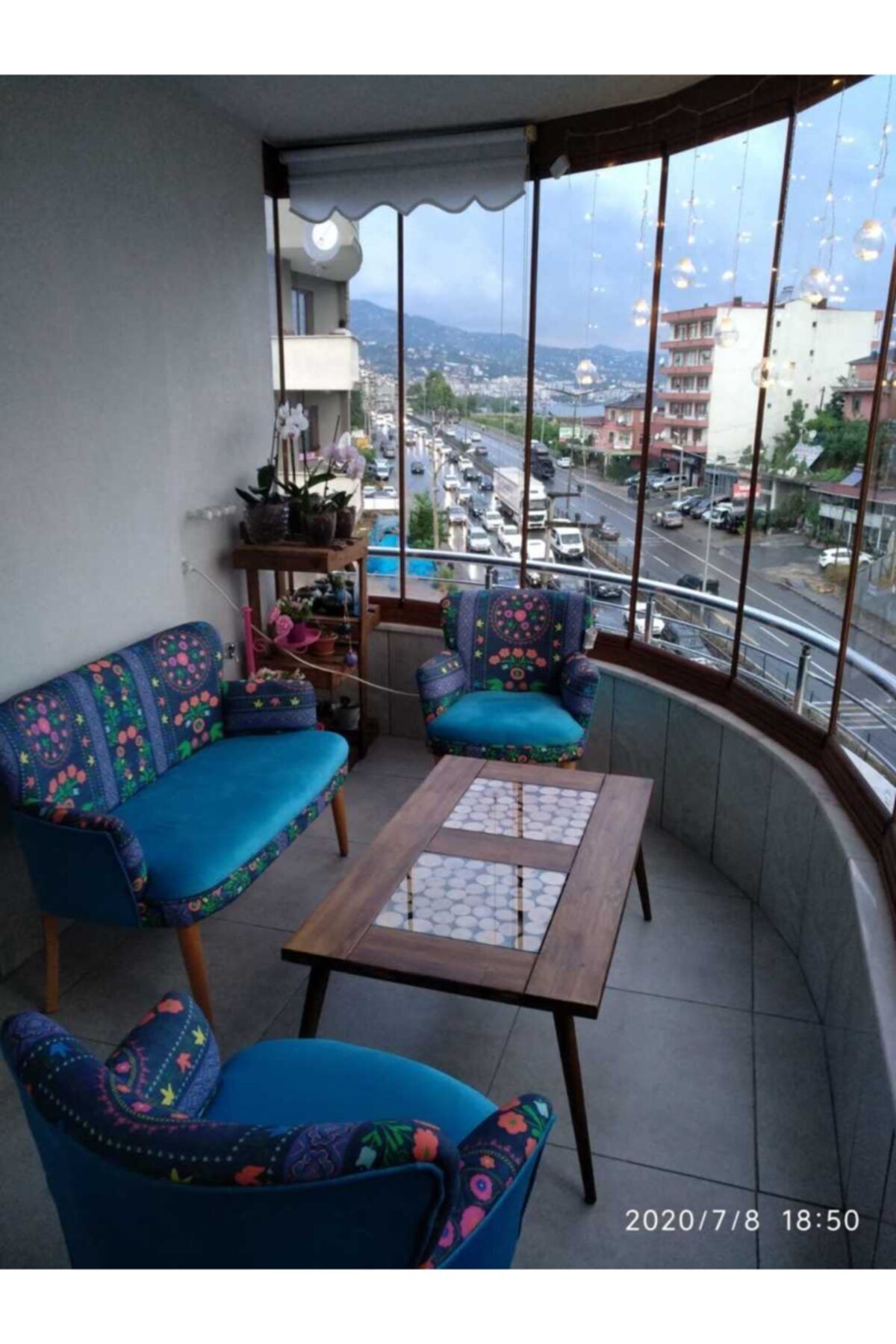 mobilyabazari Erciyes Etnik Desen Çay Seti 2+1+1 (turkuaz)