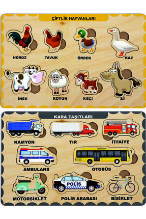 Ahşap Bul Tak Eğitici 2 Adet Yapboz Puzzle Seti Image 0