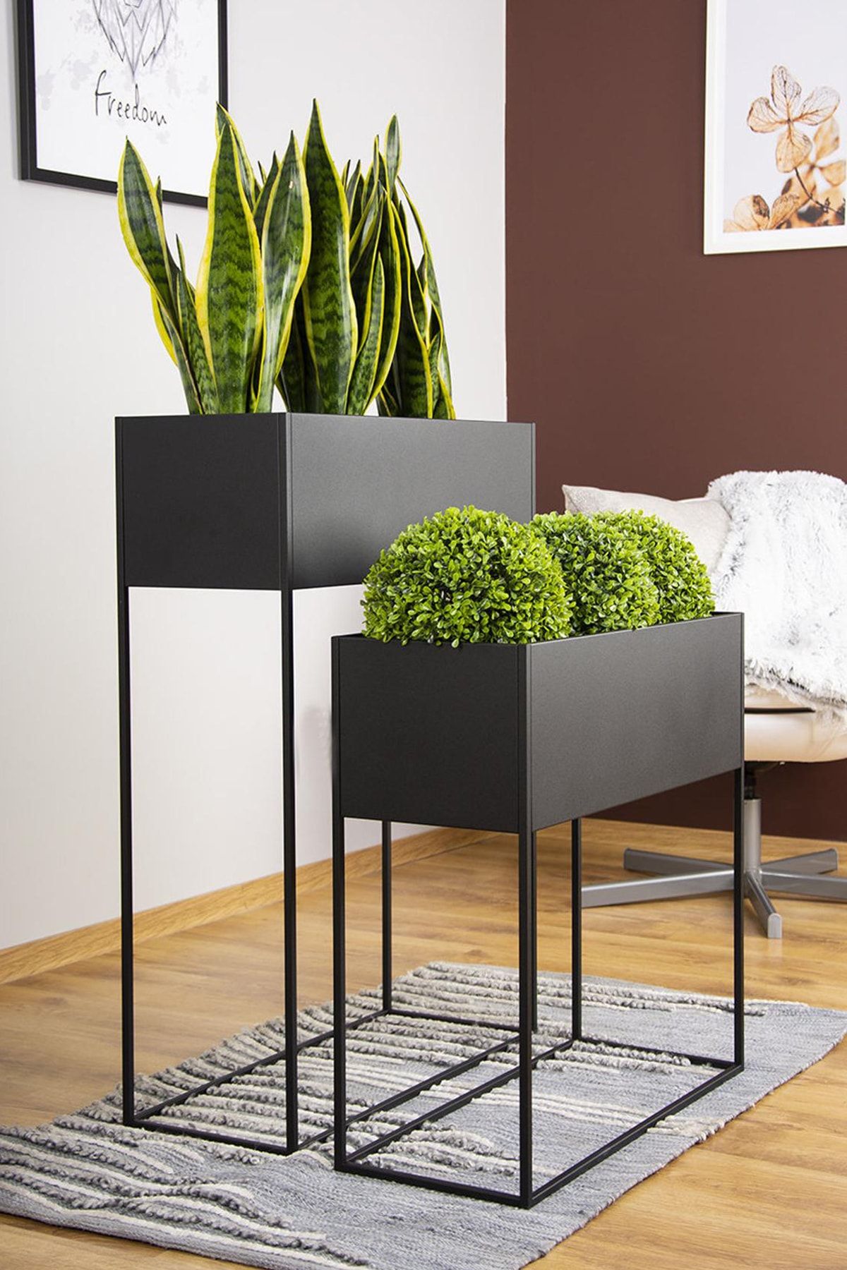 3art Metal Saksı - 2'li Set Ayaklı Saksılık - Dekoratif Metal Saksılık