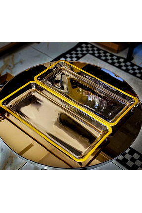 ELİT HOME İKİLİ (2'li) Gold Detaylı Kristal Sunum Tabağı Image 2