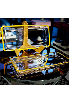 ELİT HOME İKİLİ (2'li) Gold Detaylı Kristal Sunum Tabağı Image 0