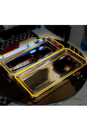 ELİT HOME İKİLİ (2'li) Gold Detaylı Kristal Sunum Tabağı Image 1