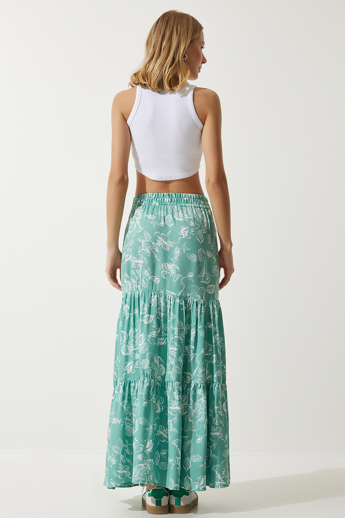 دامن ویسکوز با طرح گل سبز آبی زنانه DD01310