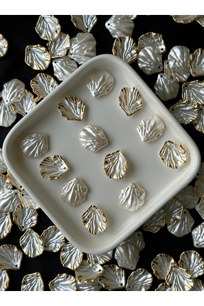 50 Adet Istiridye Beyaz Altın Sarı Midye Kabuğu Boncuk Image 0