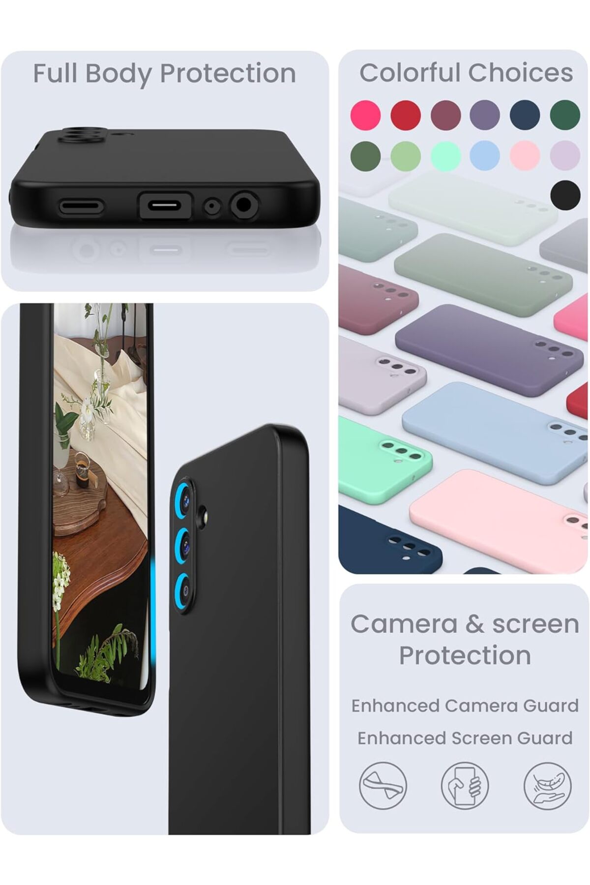 ست محافظ شیشه ای 2 عددی با دوربین محافظ گلکسی A55 سامسونگ سیلیکون رنگی نرم + محافظ صفحه نمایش 9H