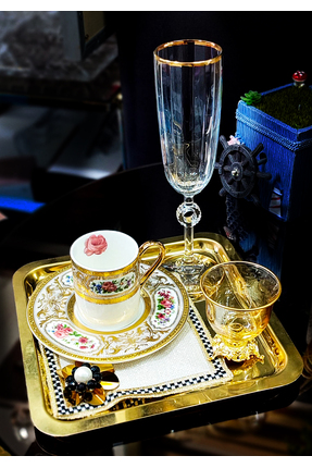 Özel Tasarım Amore Gerçek Altın Tonu Kahve Yanı Su Bardağı Kadeh Image 3