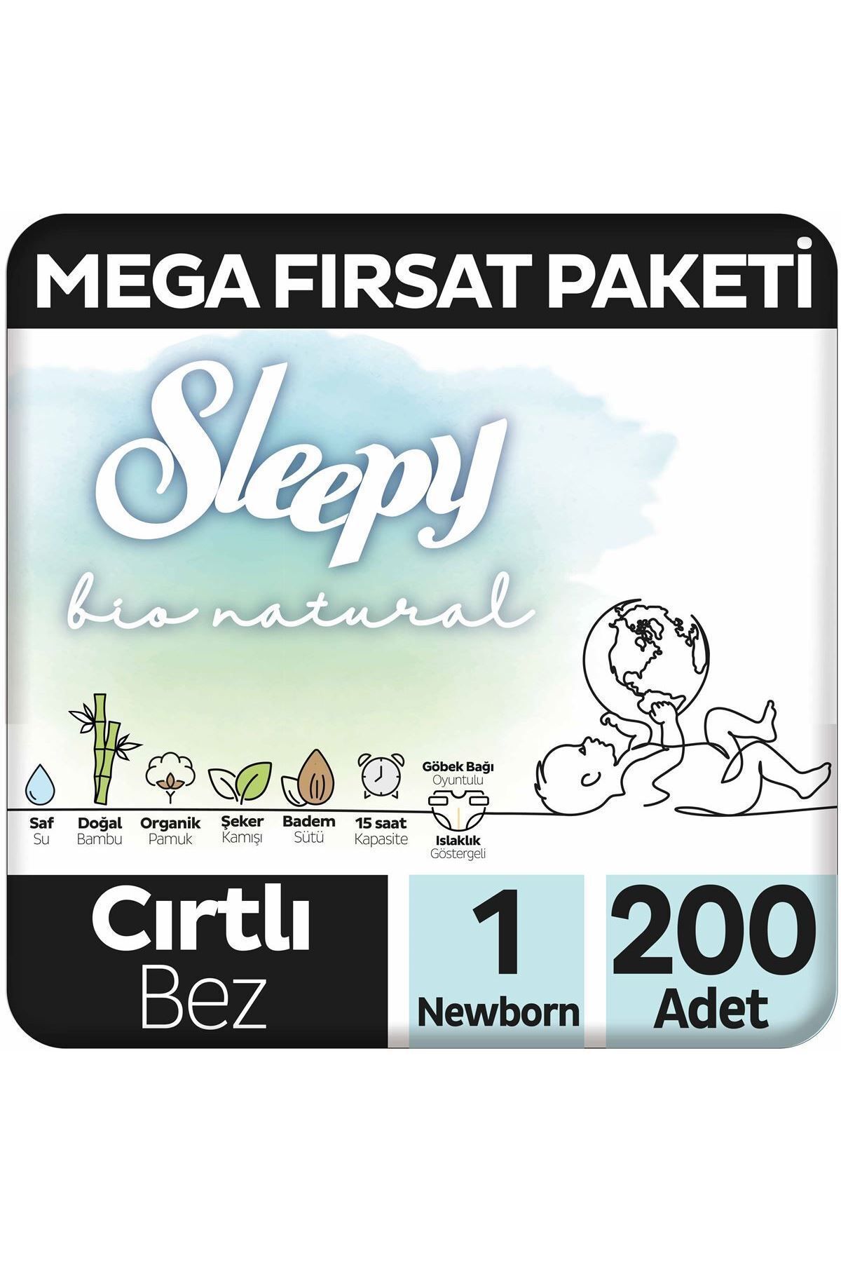 Sleepy Bio Natural Mega Fırsat Paketi Bebek Bezi 1 Numara Newborn 200 Adet
