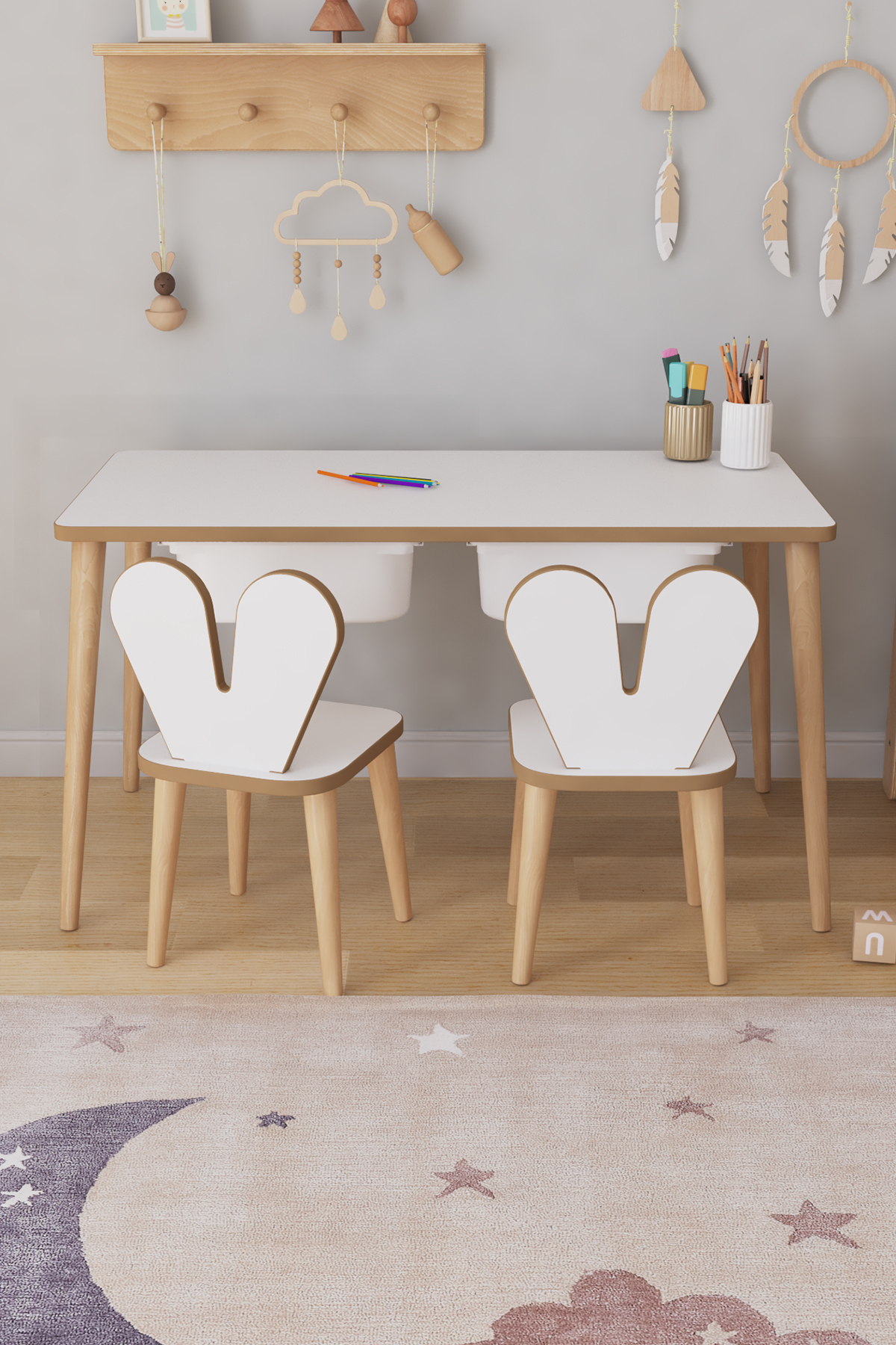 میز فعالیت بازی کودکان با 2 عدد صندلی و کشو میز کودکان