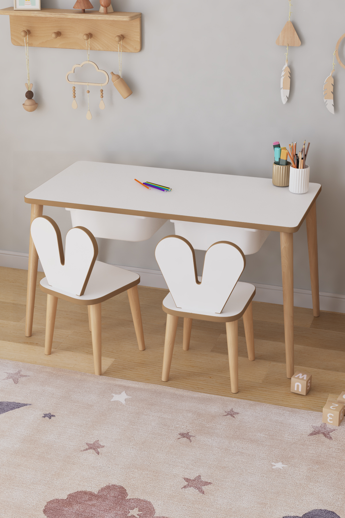 میز فعالیت بازی کودکان با 2 عدد صندلی و کشو میز کودکان