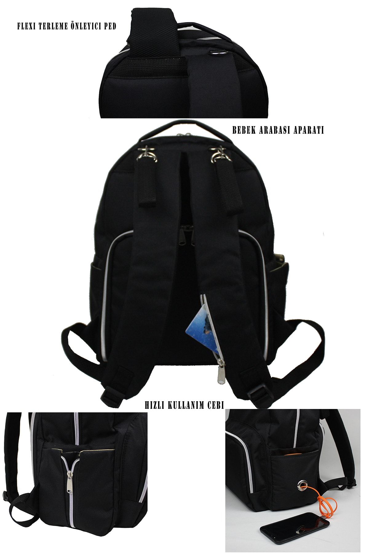 Duo Siyah Backpack For Mothers Bebek Bakım Çantası