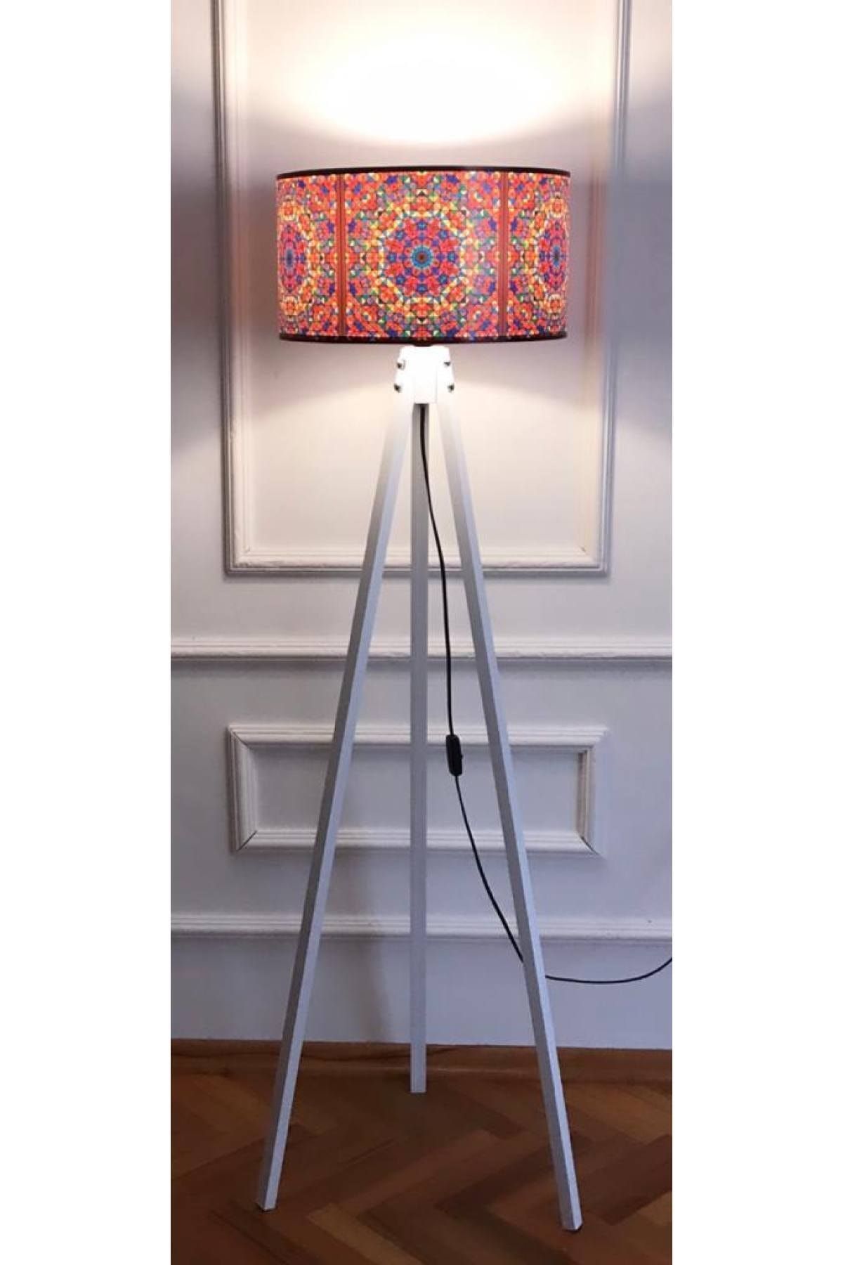 Vinner Ahşap Üçlü Ayak Modern Tripod Lambader, Silindir Başlık, 3 Lü Ayaktripod Lambader - 21lm045