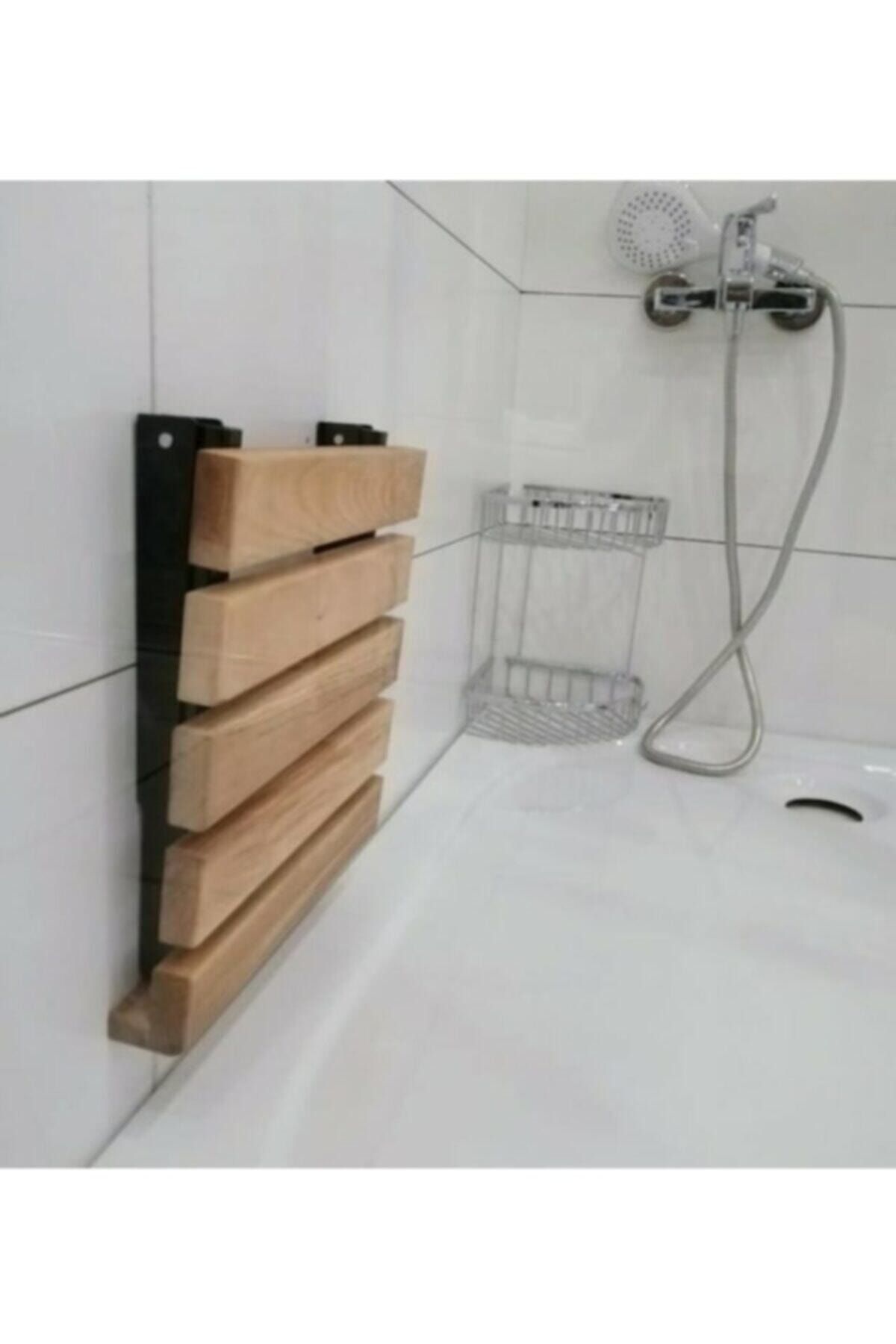 MEYAMOB Katlanır Duş Taburesi - Doğal Ahşap Katlanır Banyo Oturağı