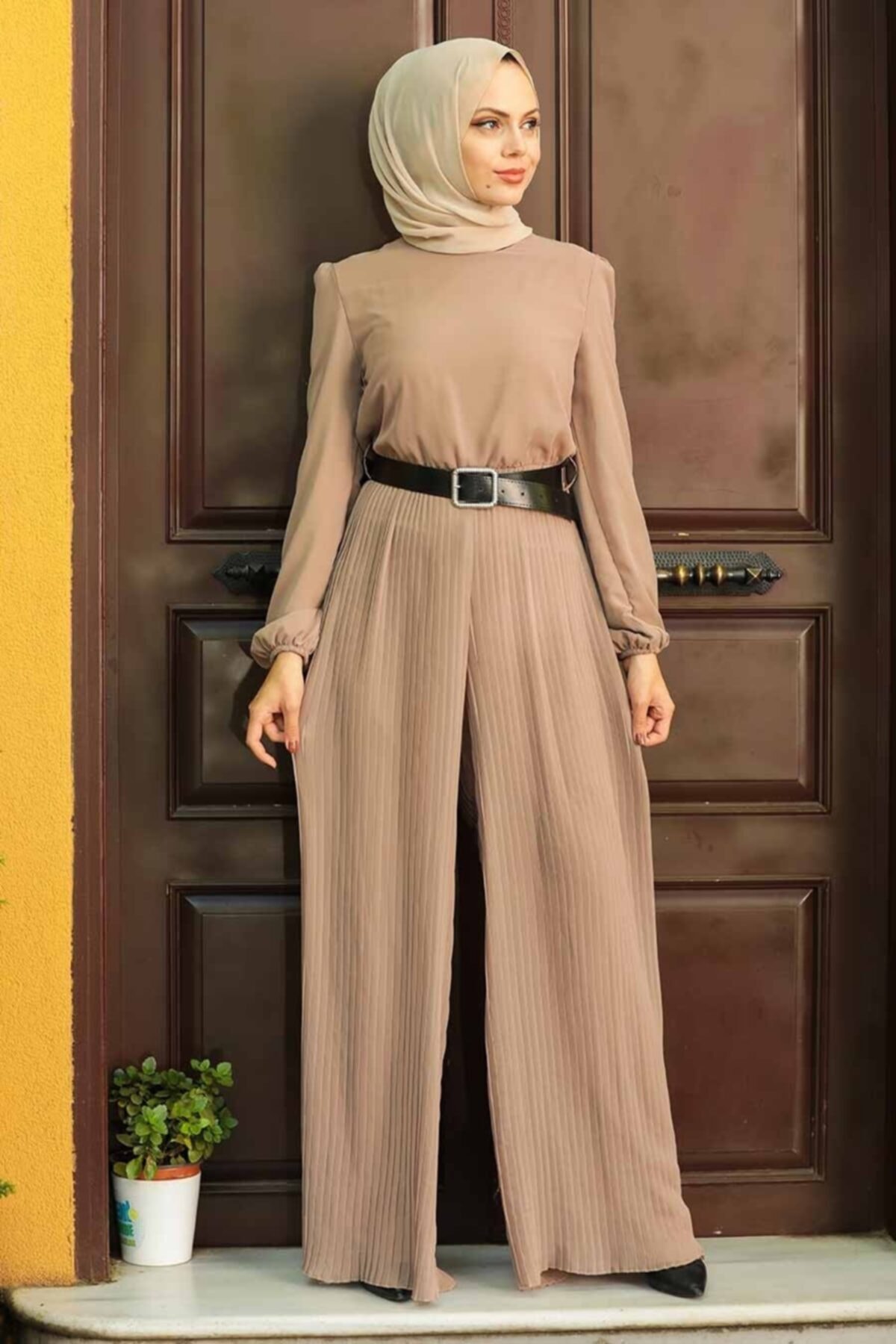 Neva Style - Kemerli Vizon Tesettür Tulum 2897v