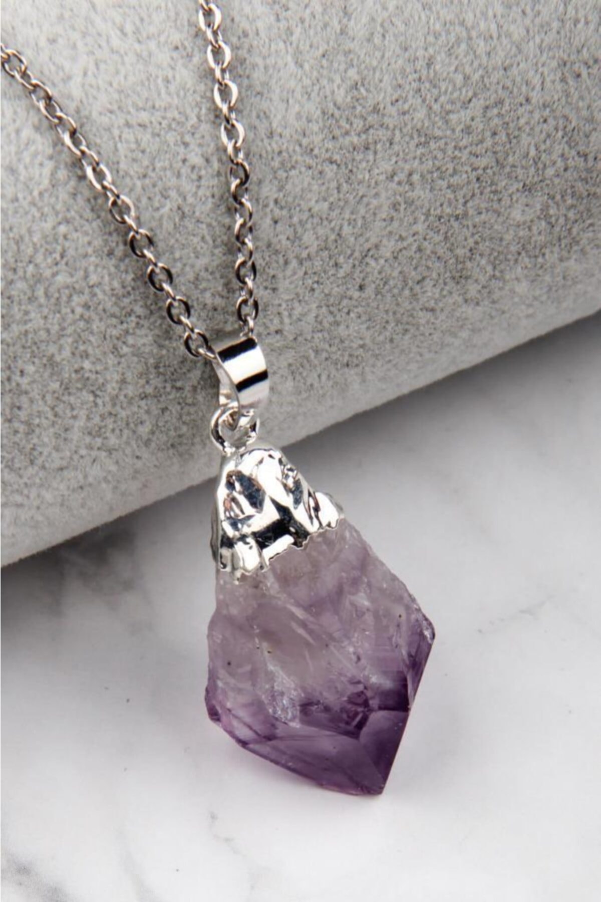 Alibaba Doğaltaş Unisex Renkli Ametist Doğal Taş Kolye