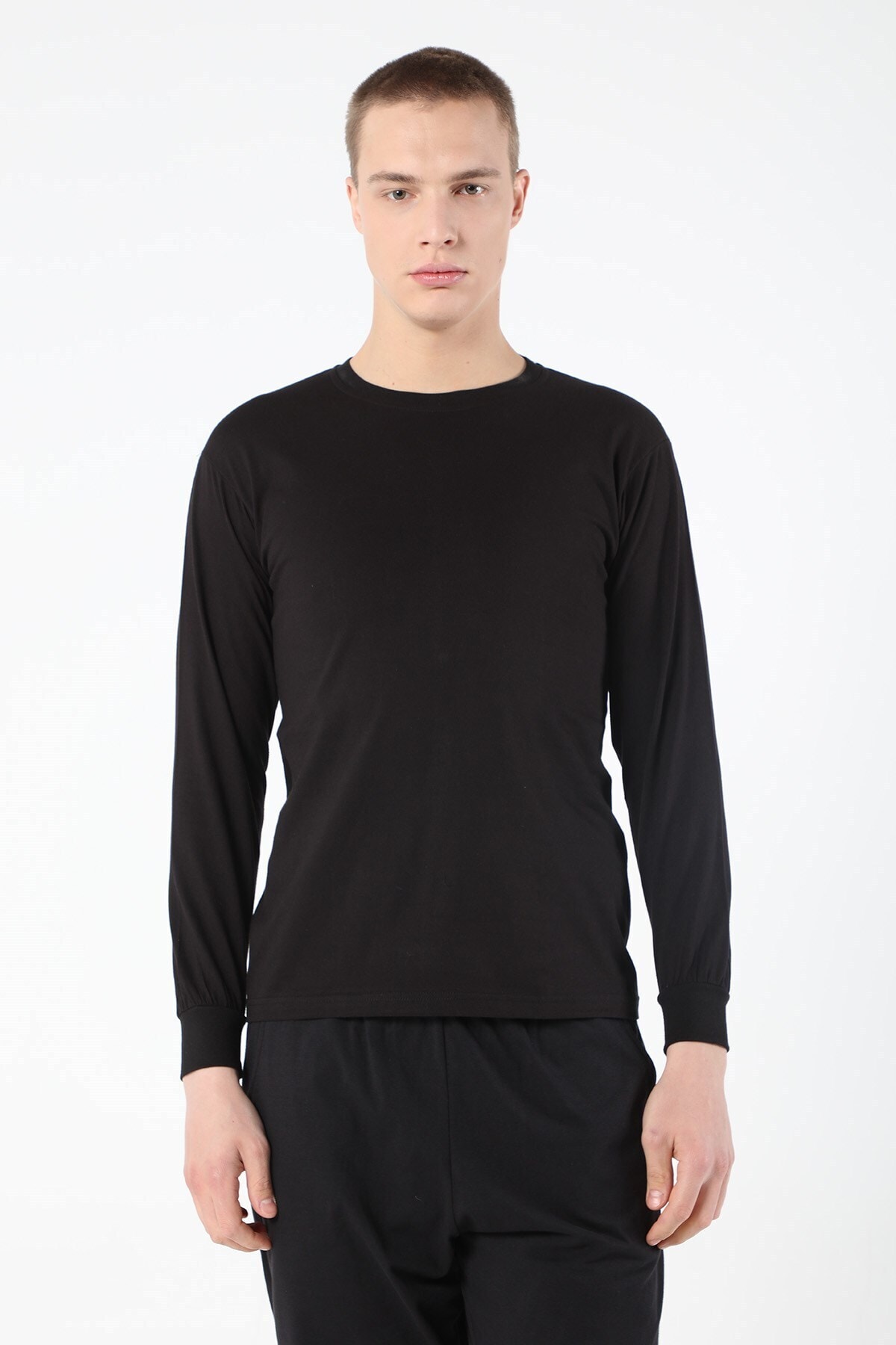 BAYKAR Erkek Düz Uzun Kollu 3'lü Set Fanila 1008 Siyah