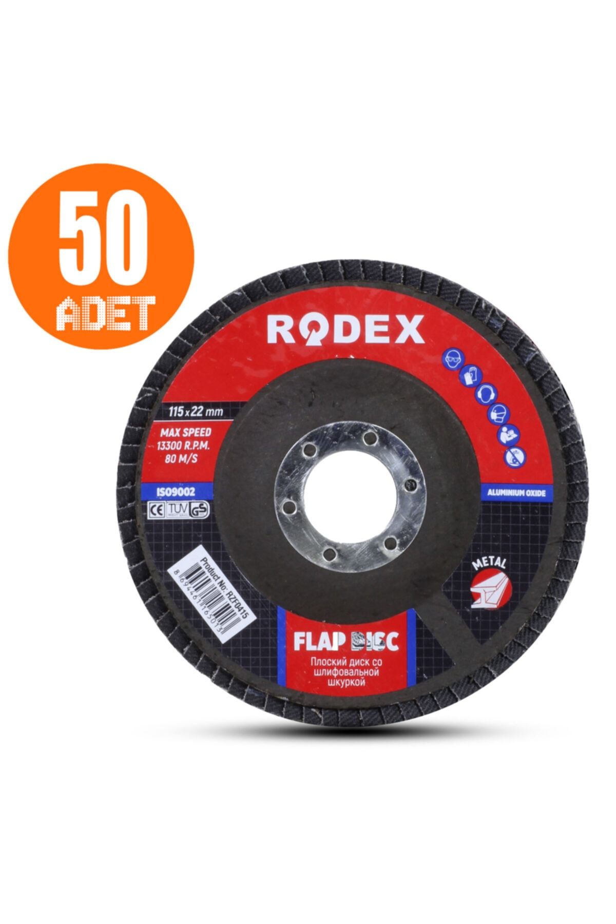 Badem10 Rodex Avuç Içi Taşlama Flap Disk Zımpara 115 Mm 120 Kum 50 Adet