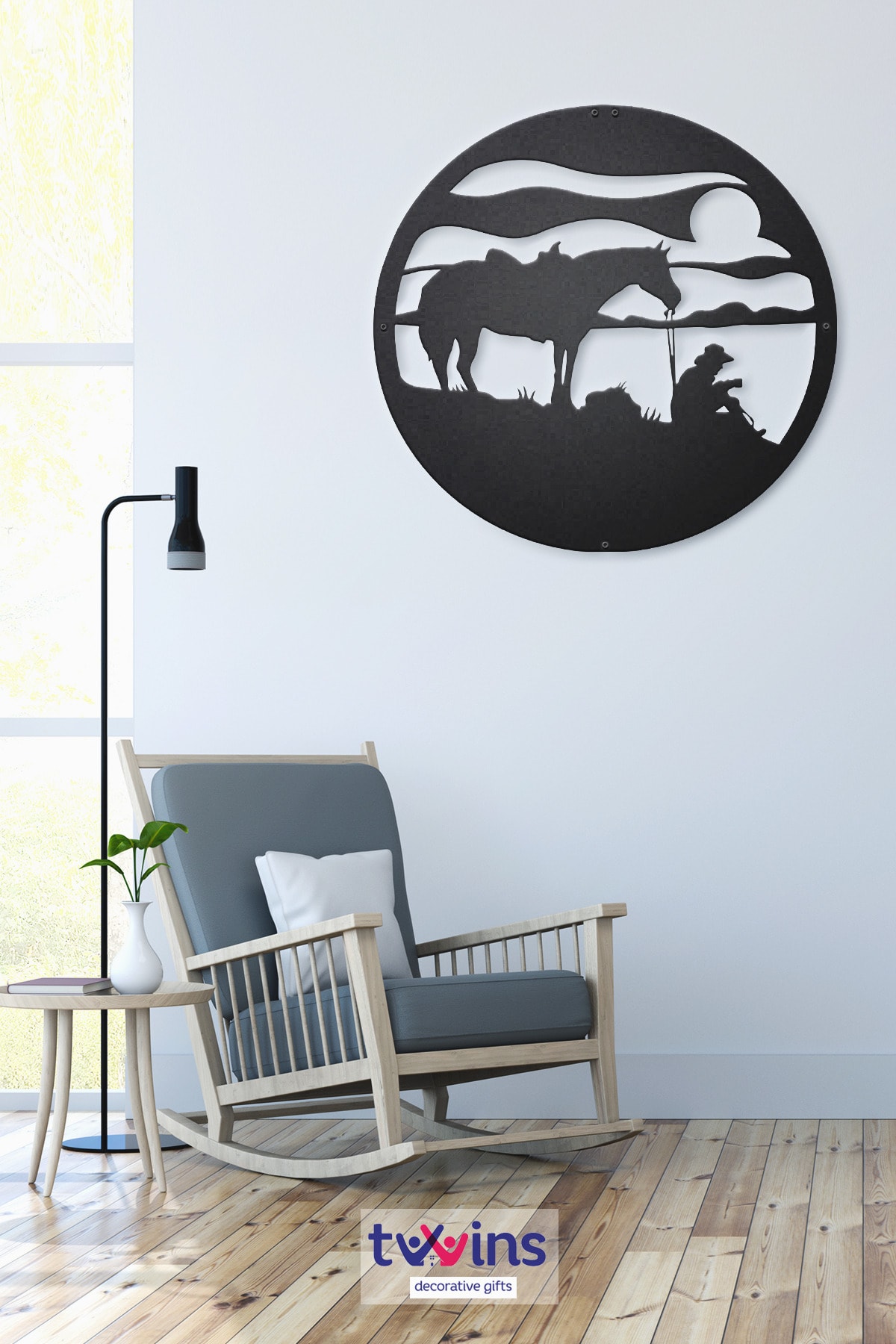 Twins Decorative Cowboy Lazer Kesim Metal Duvar Dekoru