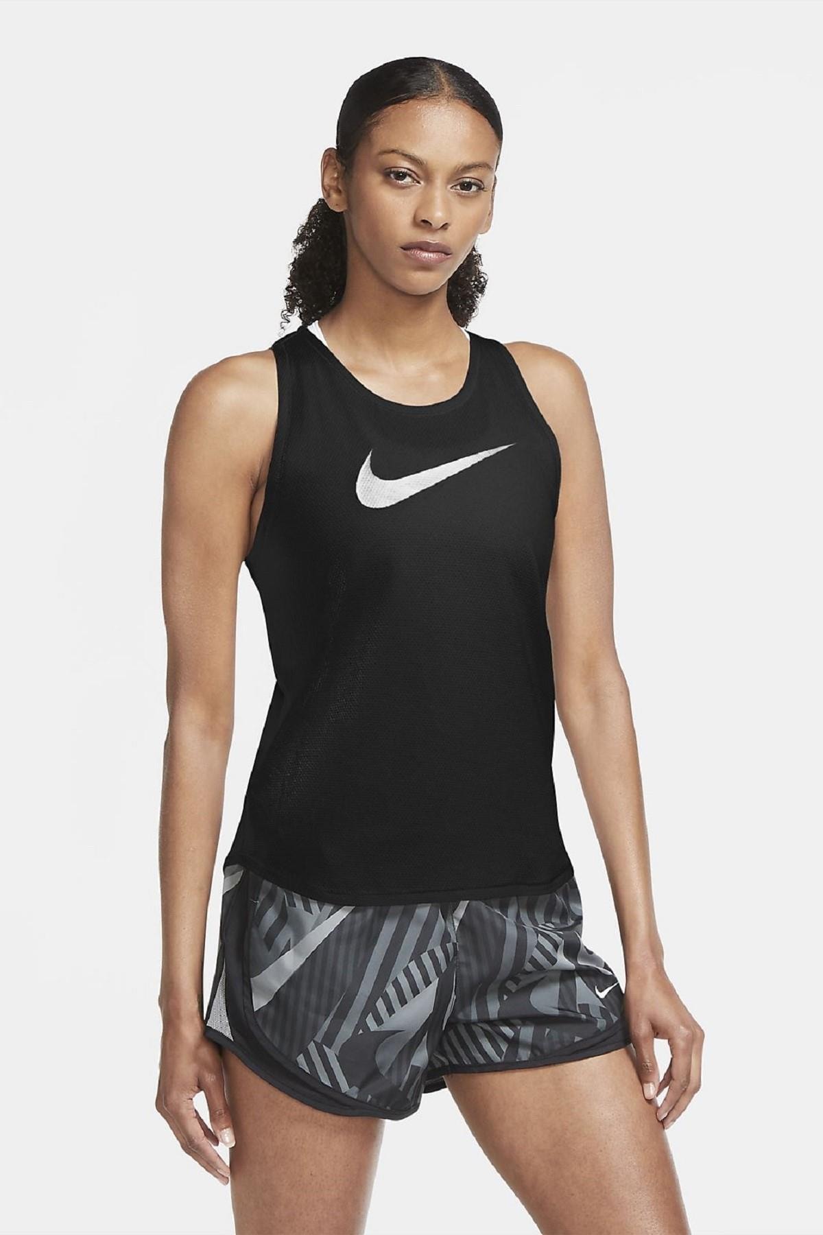 Nike Swoosh Run Running Tank, Siyah Koşu Atleti