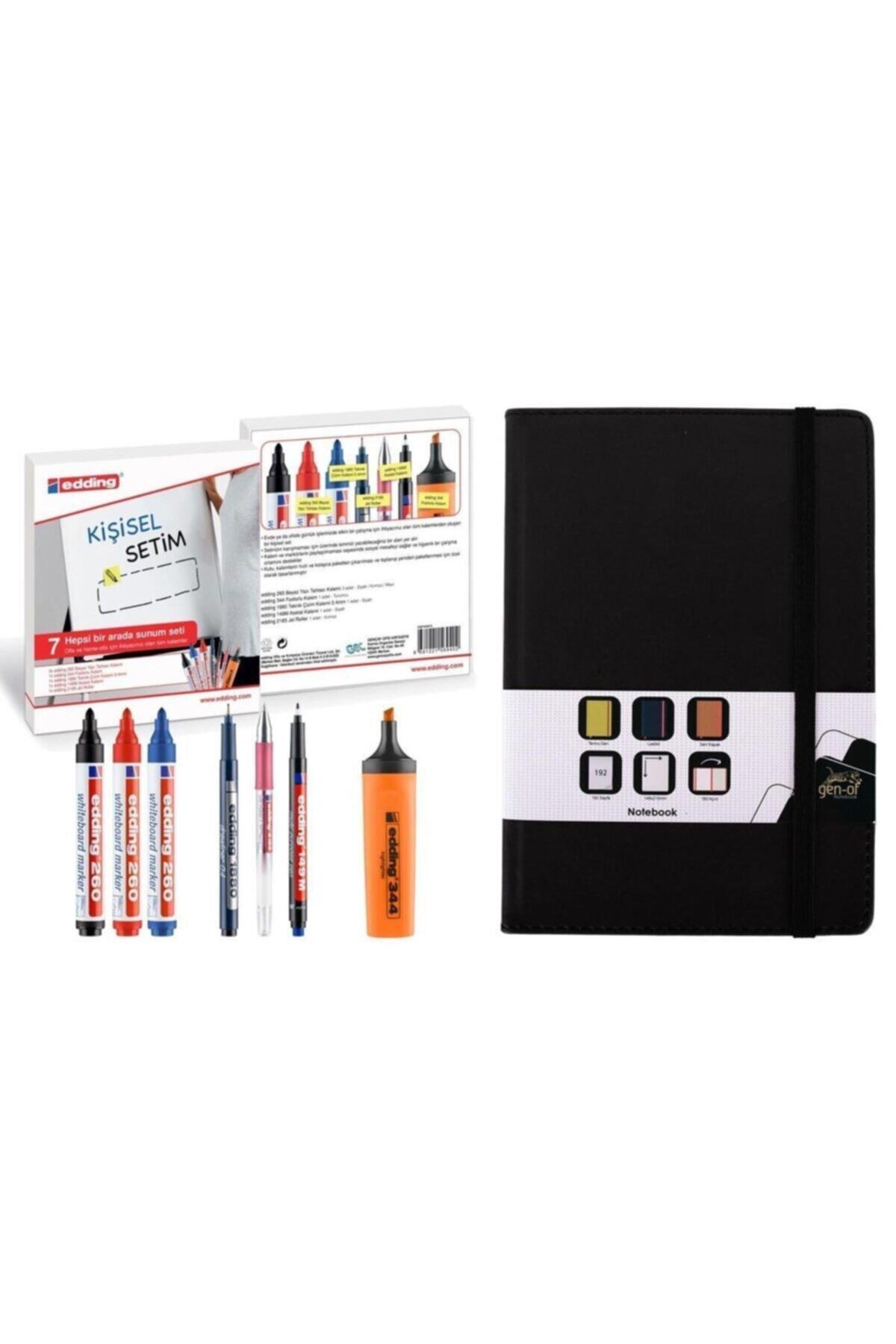 GenOf Termo Deri Defter 14x20 + Edding Kişisel Ofis Sunum Seti 7 Parça
