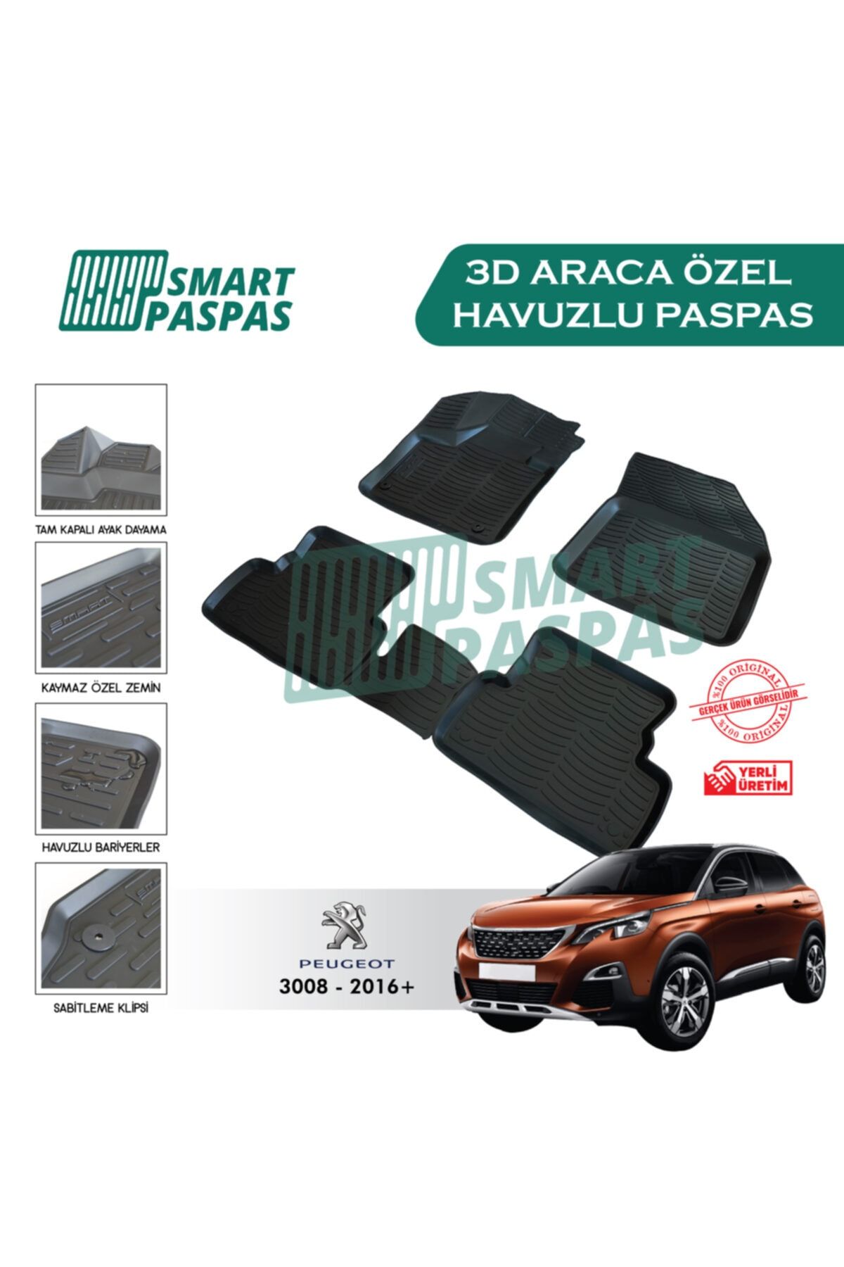 smart paspas peugeot 3008 2016 ve sonrasi 3d havuzlu paspas fiyati yorumlari trendyol