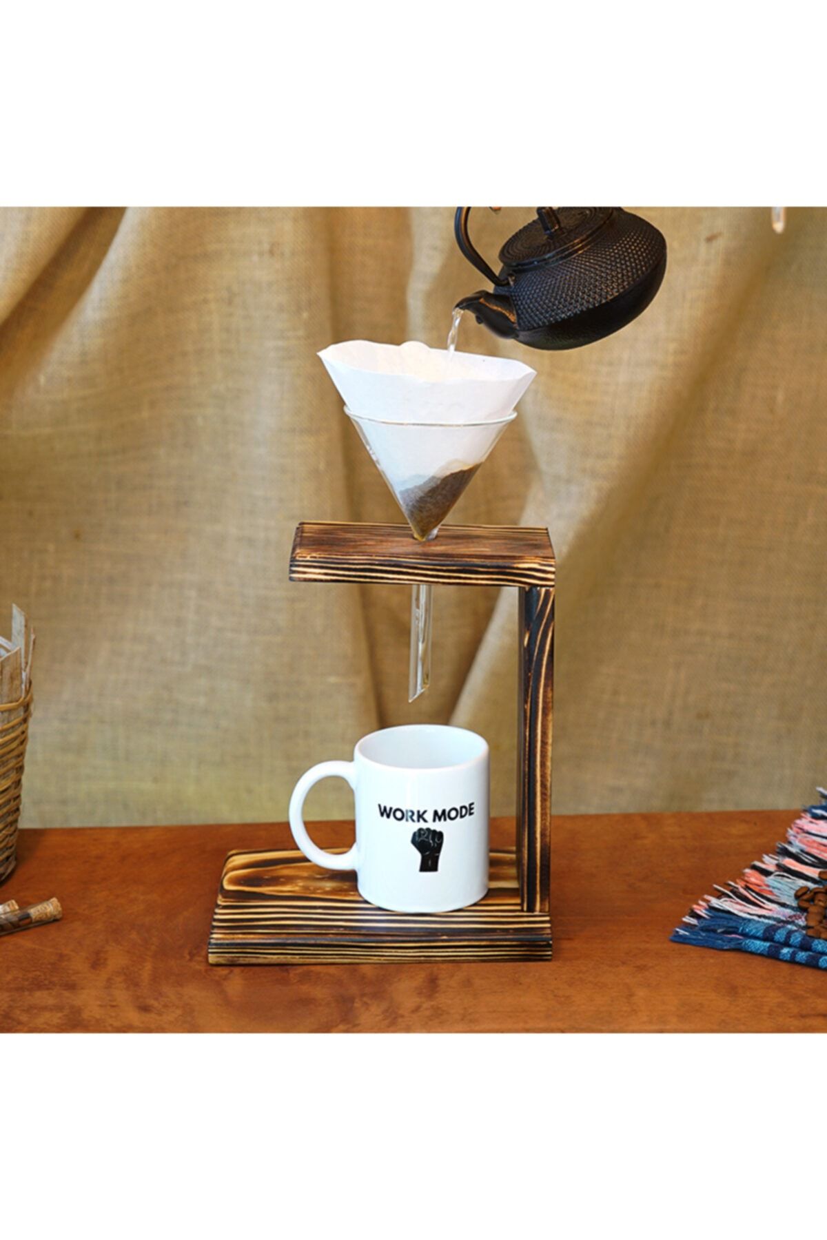 Ağaç Konsept V60 Manuel Kahve Demleme Standı - Eskitme