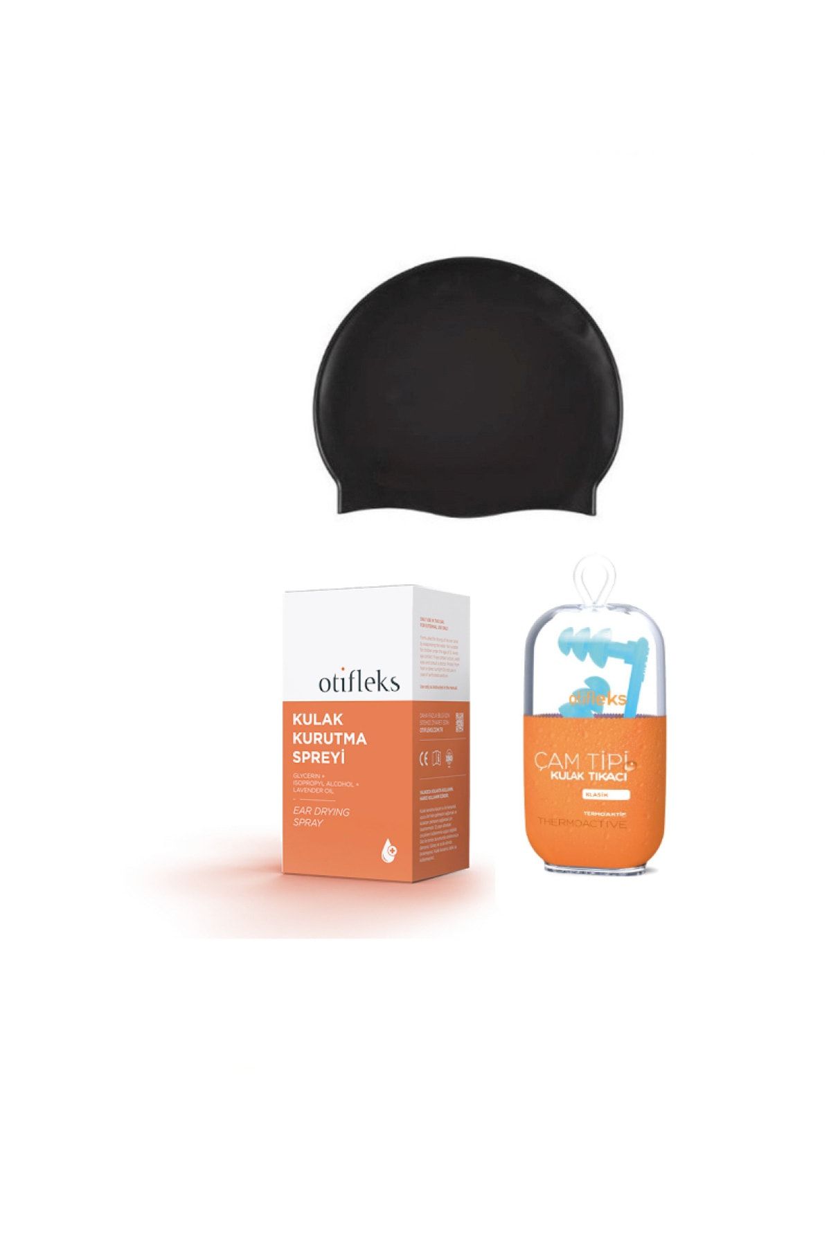 OTİFLEKS Gliserin Içeren Kulak Kurutma Spreyi 30 Ml+çam Tipi Kulak Tıkacı Medium+yüzme Bonesi