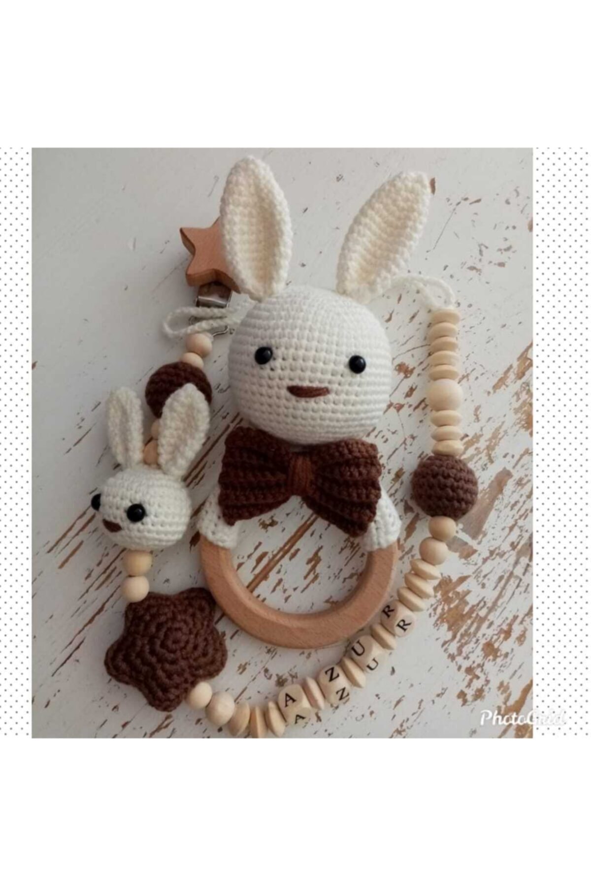 biricikkbebe Amigurumi Çıngırak Organik Oyuncak Ahşap Diş Kaşıyıcısı Ve Emzik Zinciri Ikili Set 9
