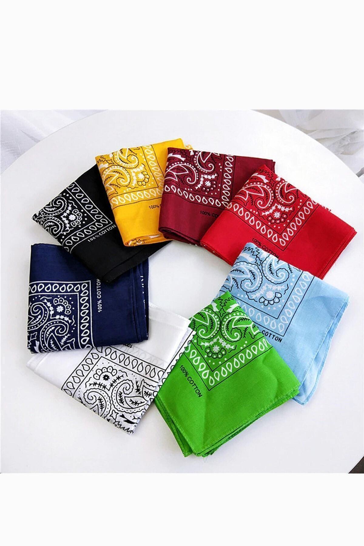 indirimsepeti 8 Adet Etnik Desenli Bandana Seti (yeşil Açık Mavi Kırmızı Bordo Sarı Siyah Lacivert Beyaz )
