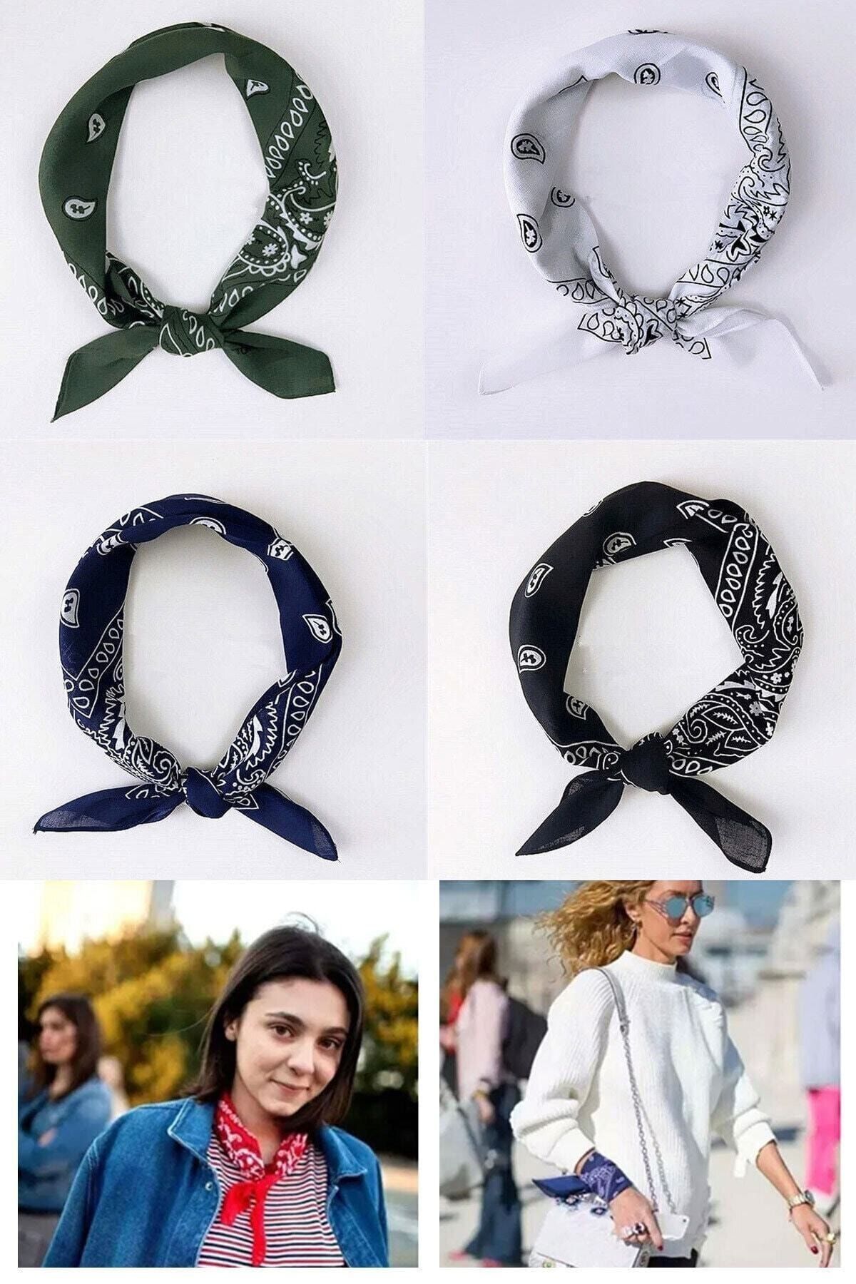 indirimsepeti Unisex 4 Adet Etnik Desenli Bandana Seti (lacivert-beyaz-siyah-haki)