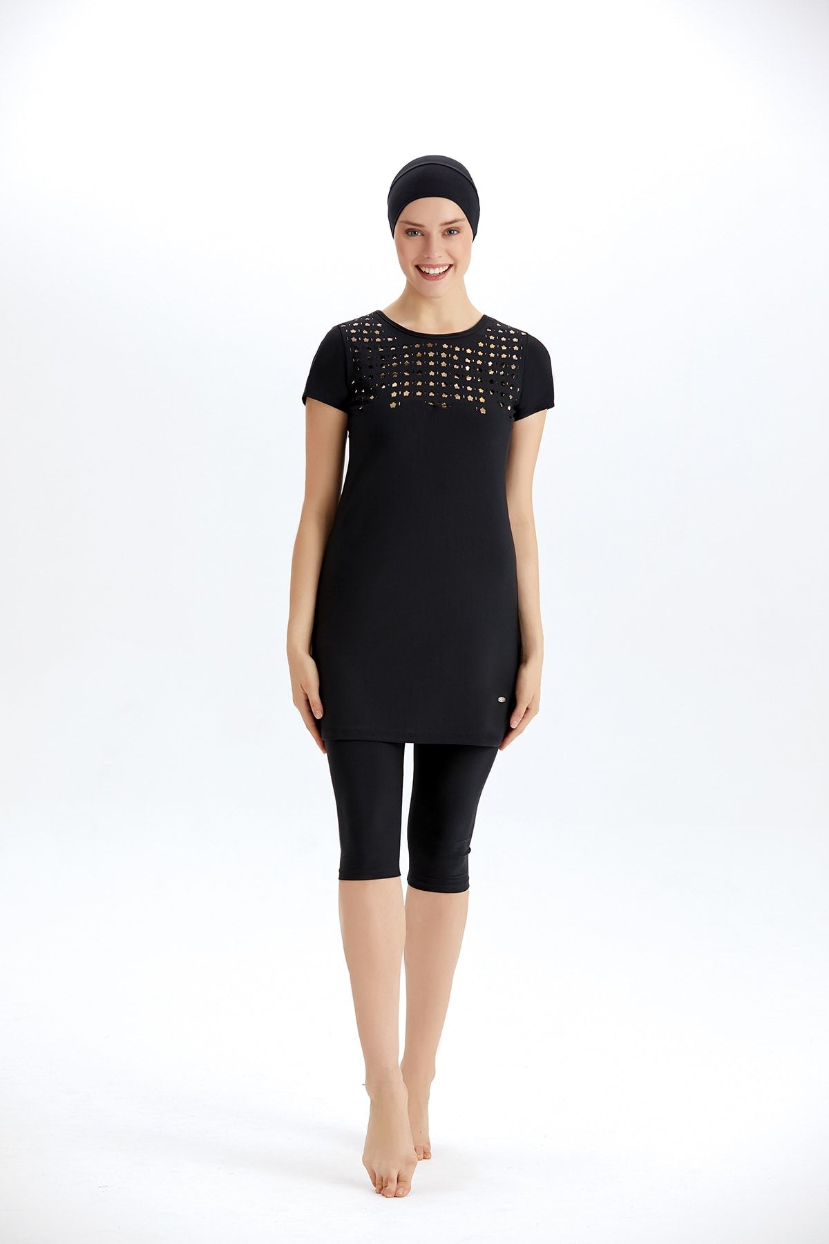 Adasea Slim Fit Likralı Kısa Kol Yarı Kapalı Tesettür Mayo 3202