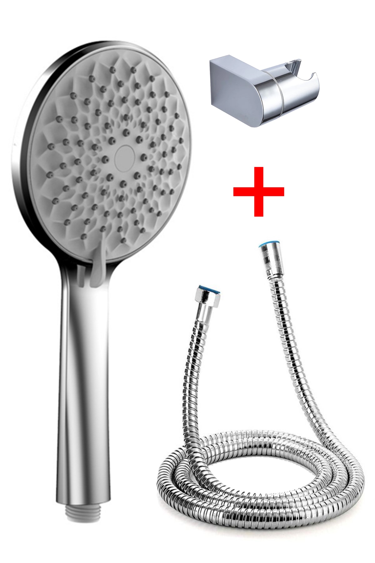 KUSTAR Nilüfer 3 In 1 5 Fonksiyonlu Banyo Duş Başlığı Seti L Mafsal Ve 1,5 Metre Örgülü Hortum Seti