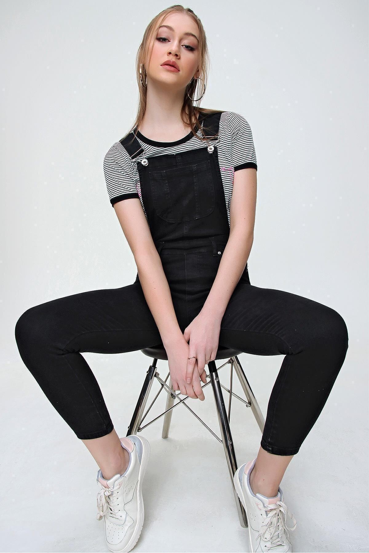 Ramrod Vanessa E.x.t.r.a Black Siyah Skinny Solopet Jeans , Bahçıvan Pantolon, (solmaz Siyah)