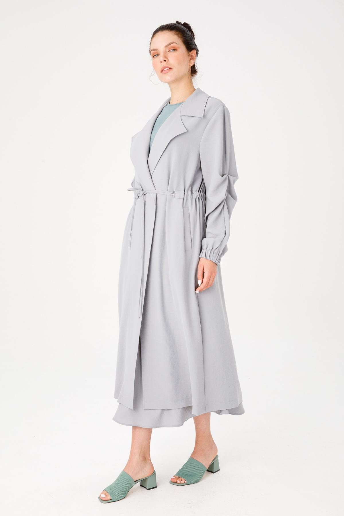 Micca Kolları Pile Detaylı Spor Ve Şık Kap (trench) Gri