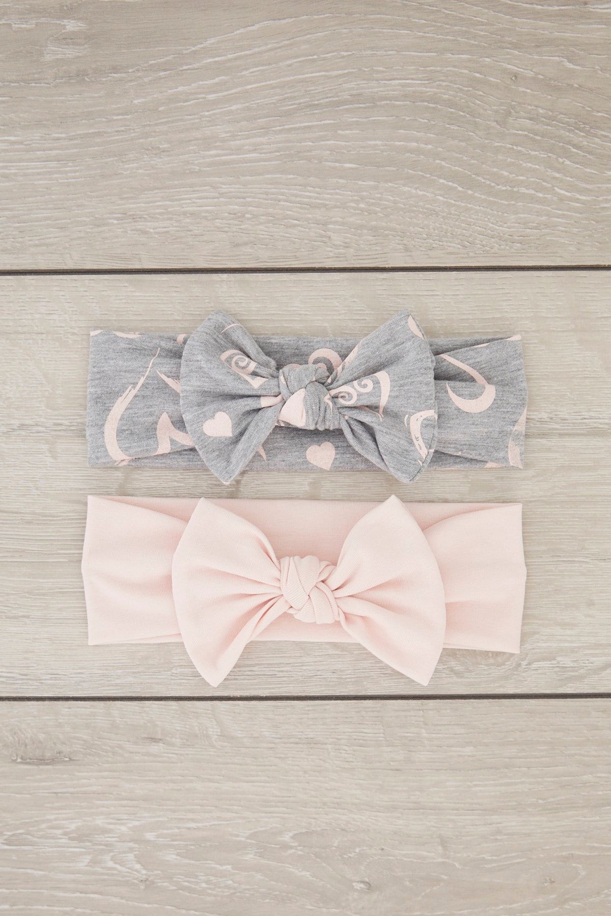 Babygiz El Yapımı Yumuşak Fiyonk Bağlamalı Doğal Pamuklu Penye Ikili Bebek Çocuk Kız Bandana Pudra Gri