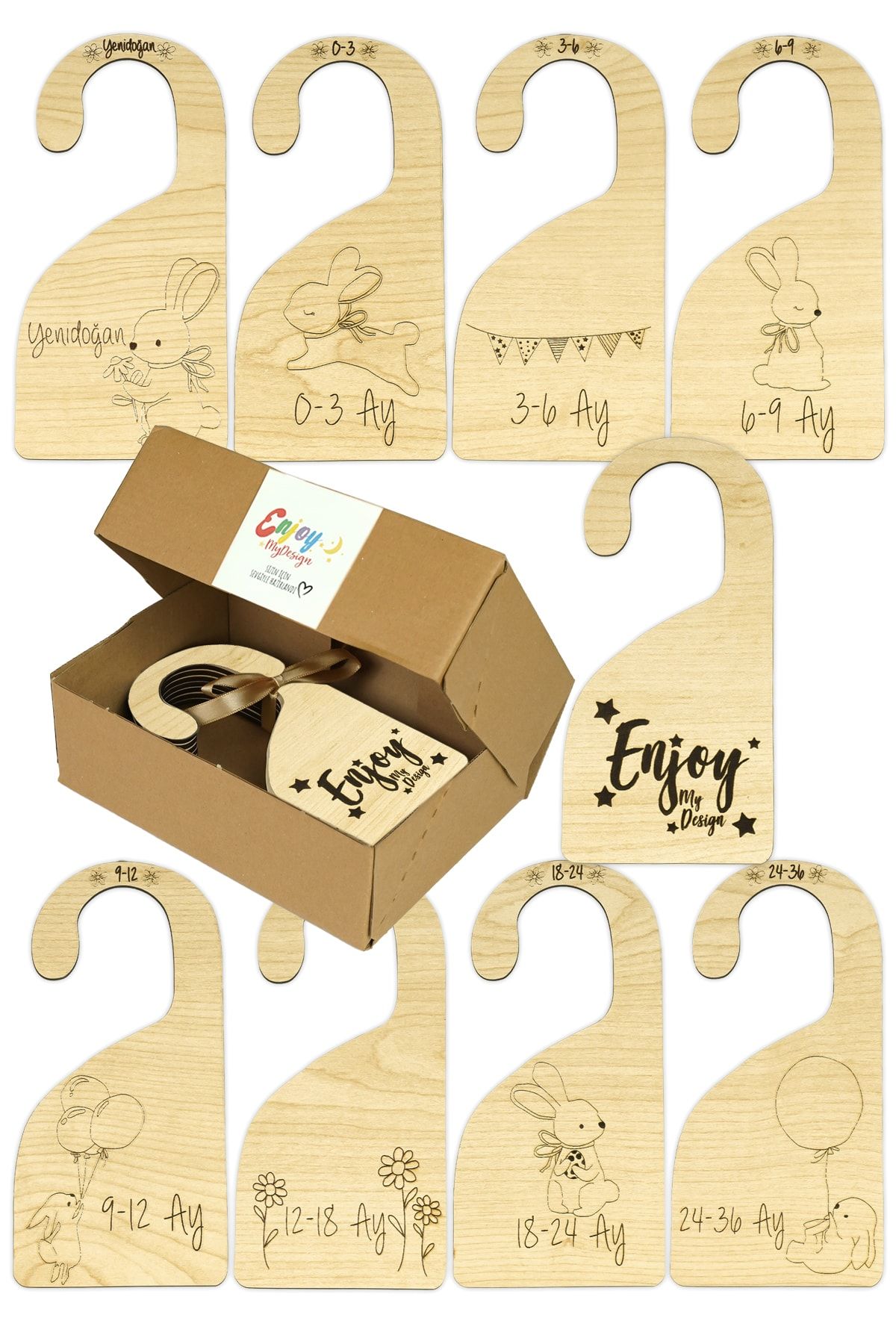 Enjoymydesign Bebek Dolap Ayraçları Seti Tavşan Desenli Elbise Düzenleyici 0-3 Yaş