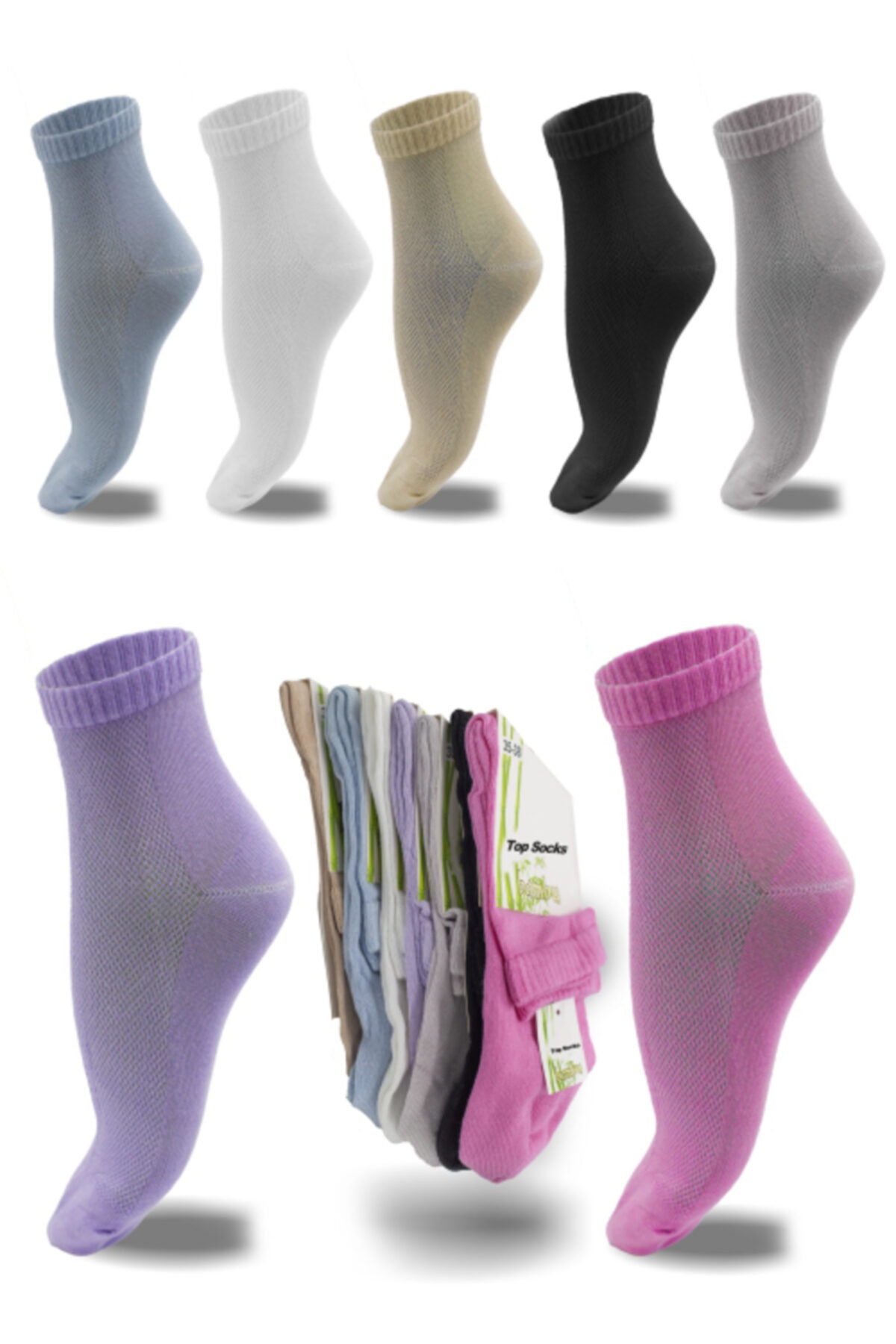 topsocks 7 'li Paket Kadın  Bambu Lastiksiz Dikişsiz Ultra Comfort Renkli Diyabetik Şeker Çorabı