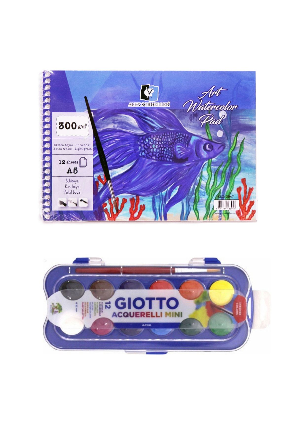 GLANCE Giotto Suluboya Seti 23 Mm 12'li Alex Schoeller Sulu Boya Defteri A5 300 Gram 12 Yaprak